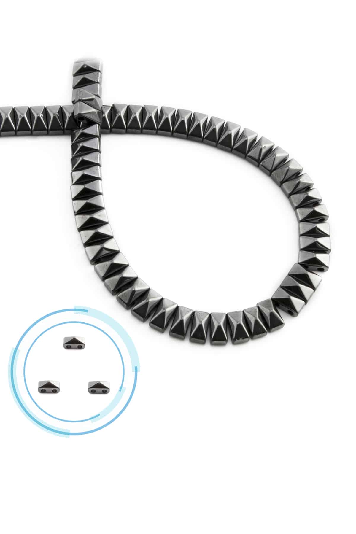 Hematite Natural Stone Shiny Smoked Pyramid Cut Double Hole 6x3mm String Of Beads