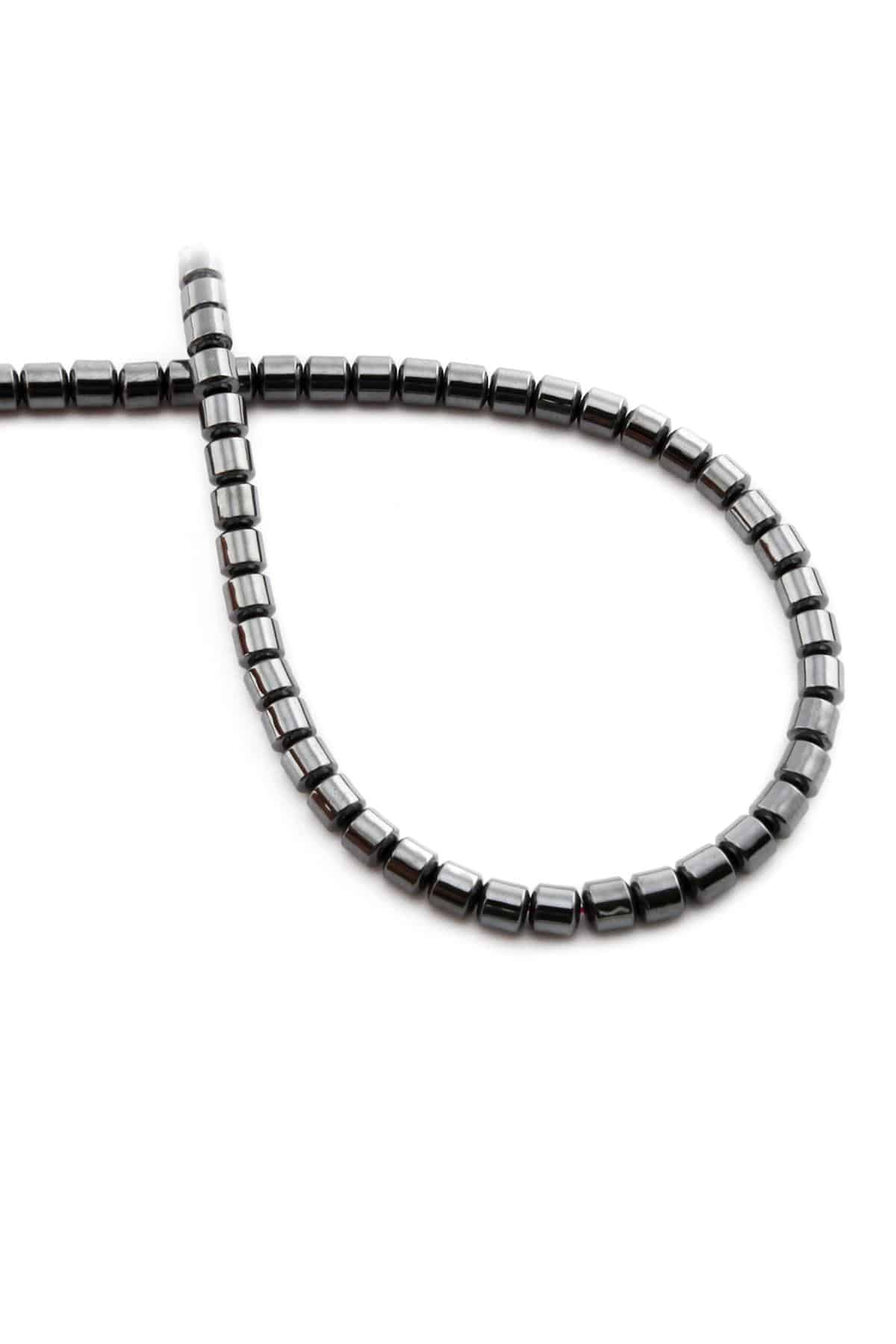 Hematite Natural Stone Shiny Smoked Cylinder Cut 4mm String Of Beads