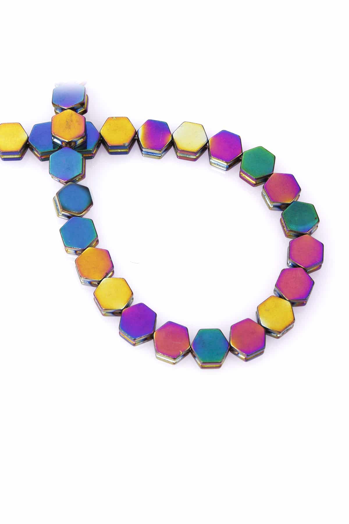 Hematite Natural Stone Shiny Rainbow Hexagon Cut 8x5mm String Of Beads