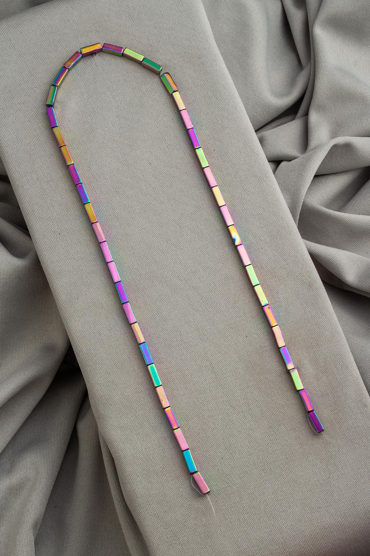 Hematite Natural Stone Shiny Rainbow Rectangular Cut 2x8mm String Of Beads