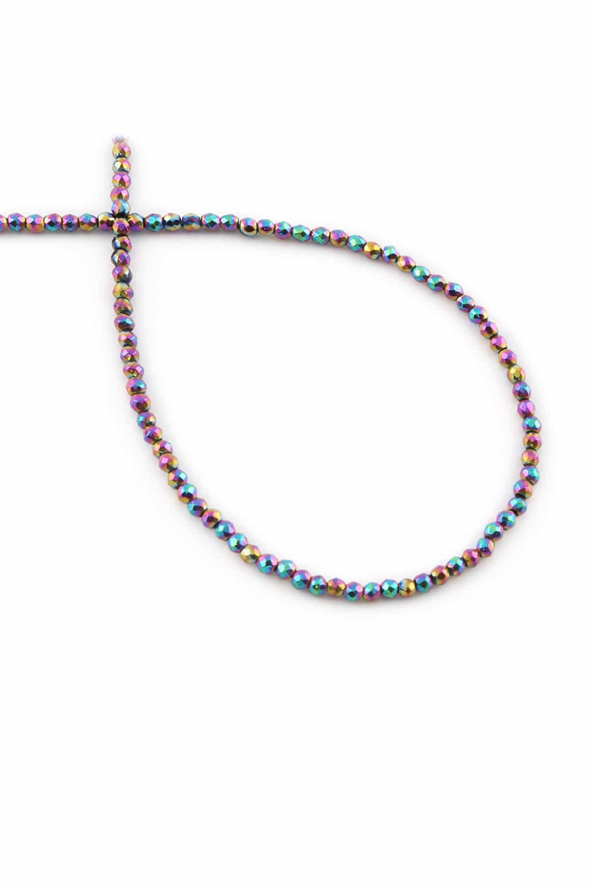 Hematite Natural Stone Shiny Rainbow Facet Cut 2mm String Of Beads