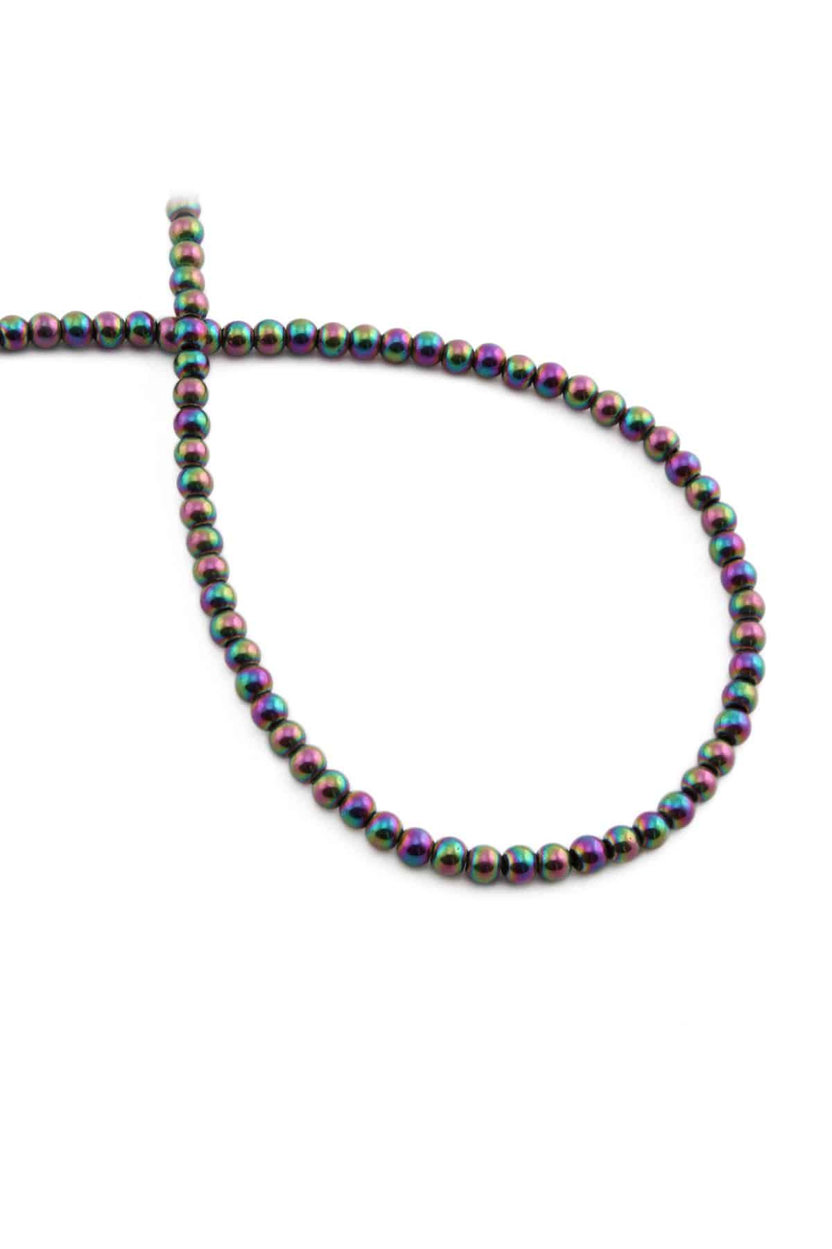 Hematite Natural Stone Shiny Rainbow Globe Cut 3mm String Of Beads