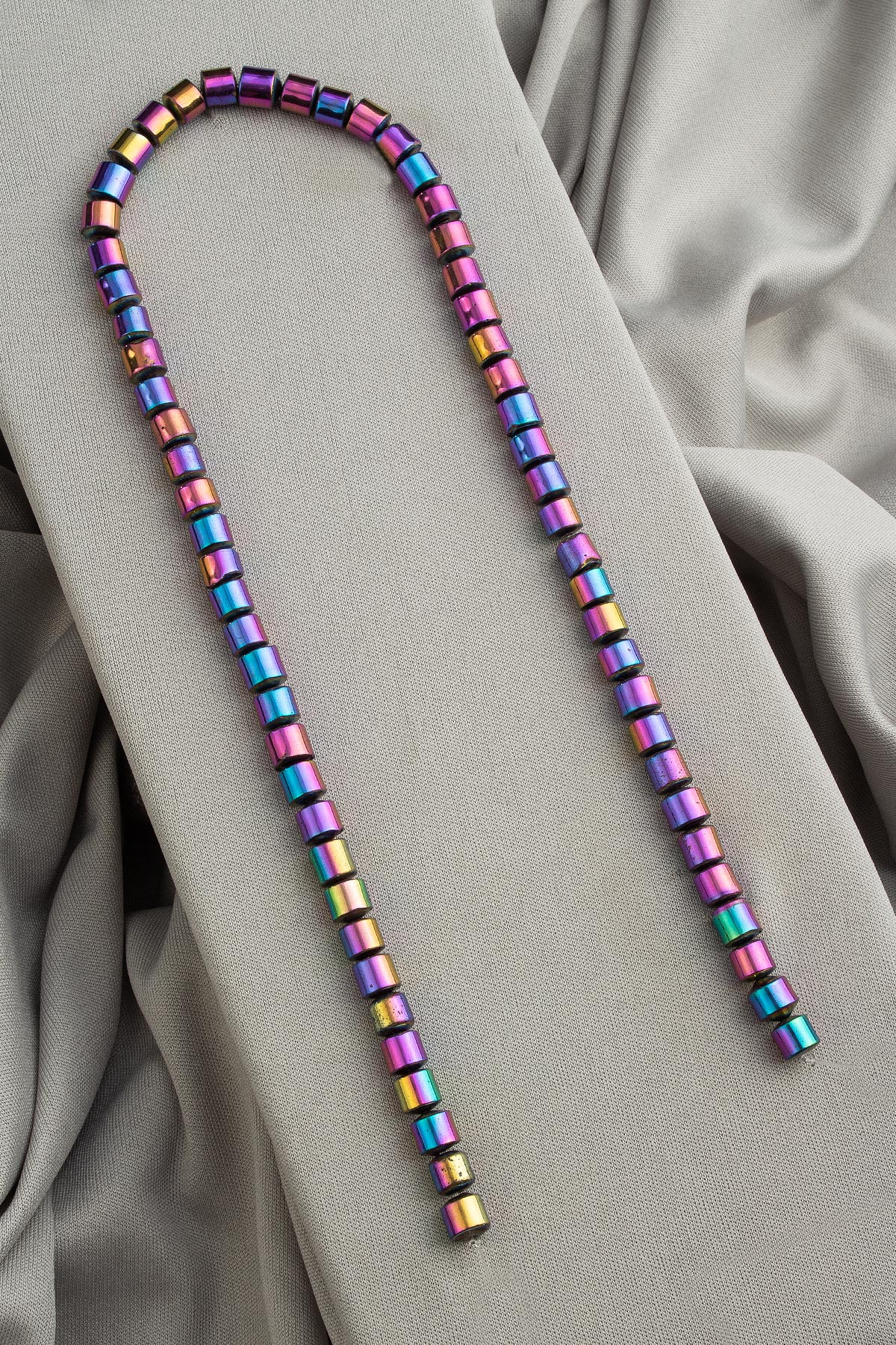 Hematite Natural Stone Shiny Rainbow Cylinder Cut 6x6mm String Of Beads