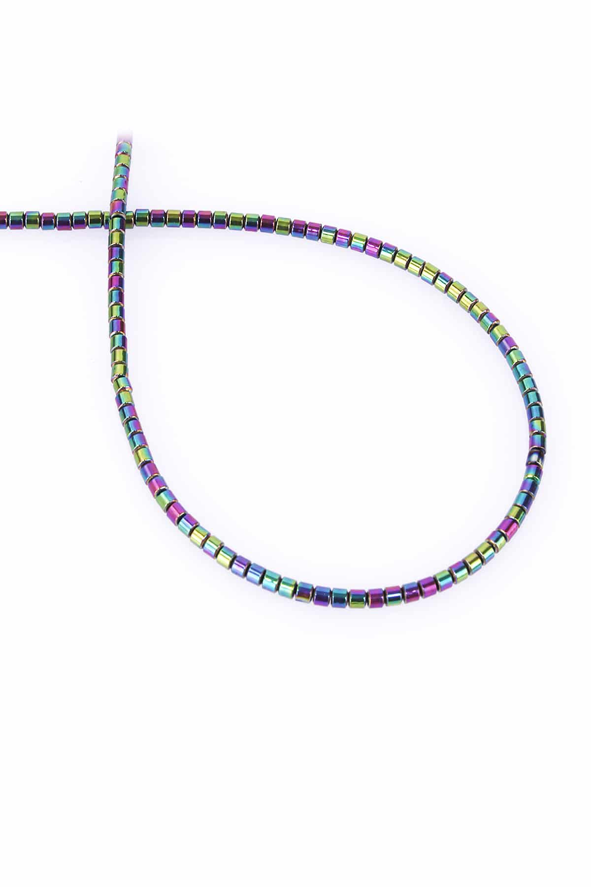 Hematite Natural Stone Shiny Rainbow Cylinder Cut 2mm String Of Beads