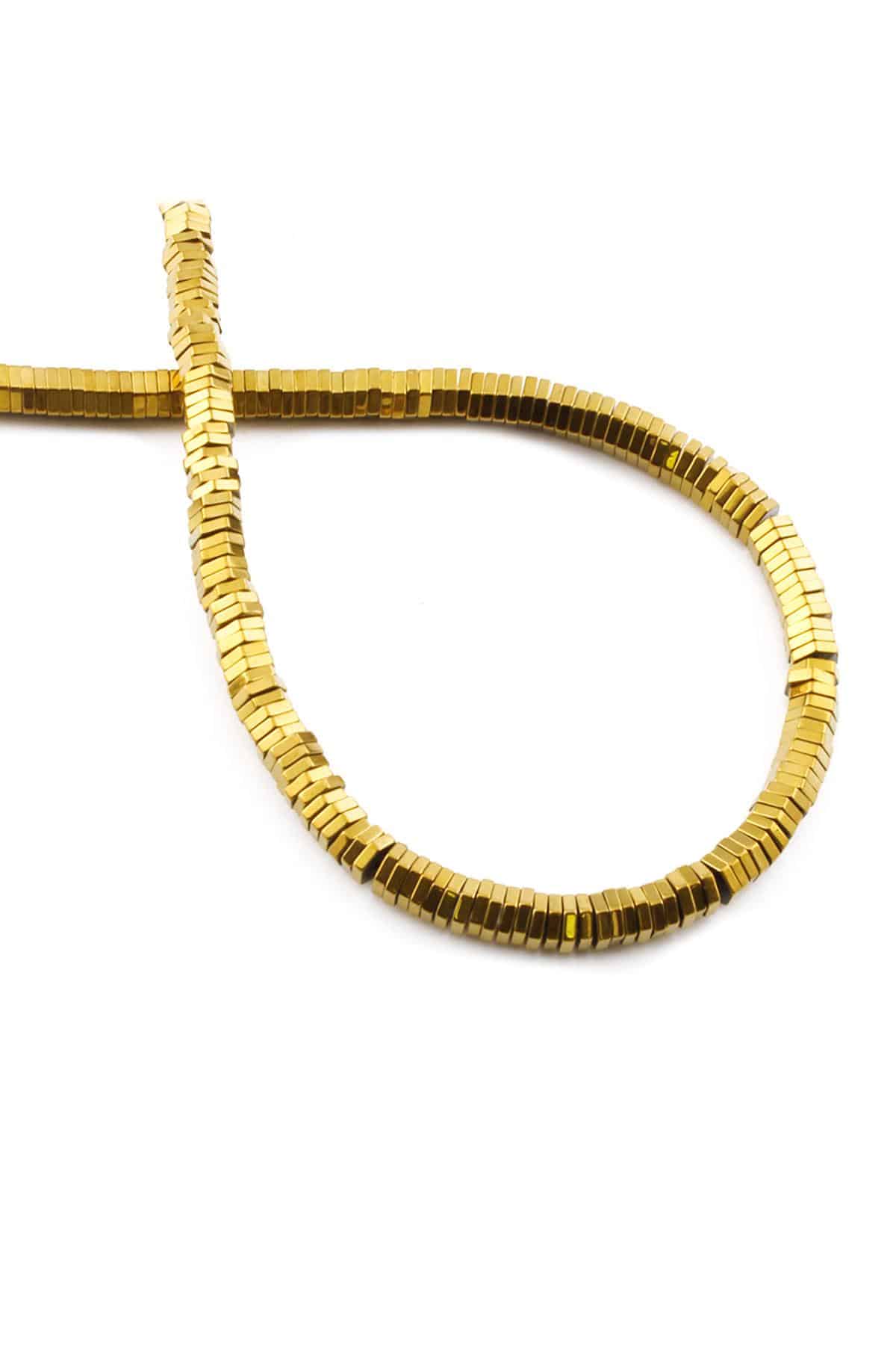 Hematite Natural Stone Shiny Gold 4x1M String Of Beads