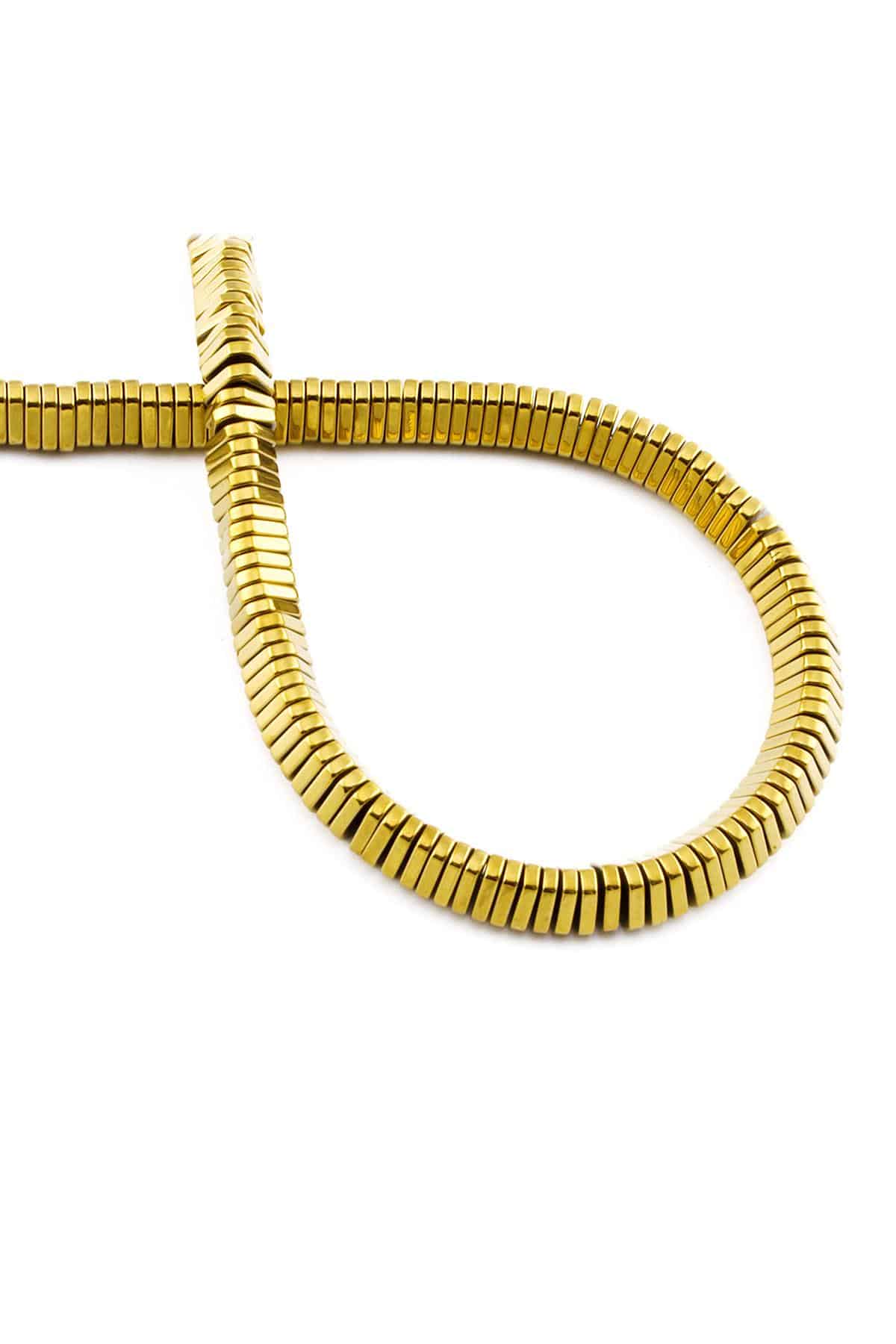Hematit Doğal Taş Parlak Gold Üçgen Rondela Kesim 6x1mm Dizi [AA]
