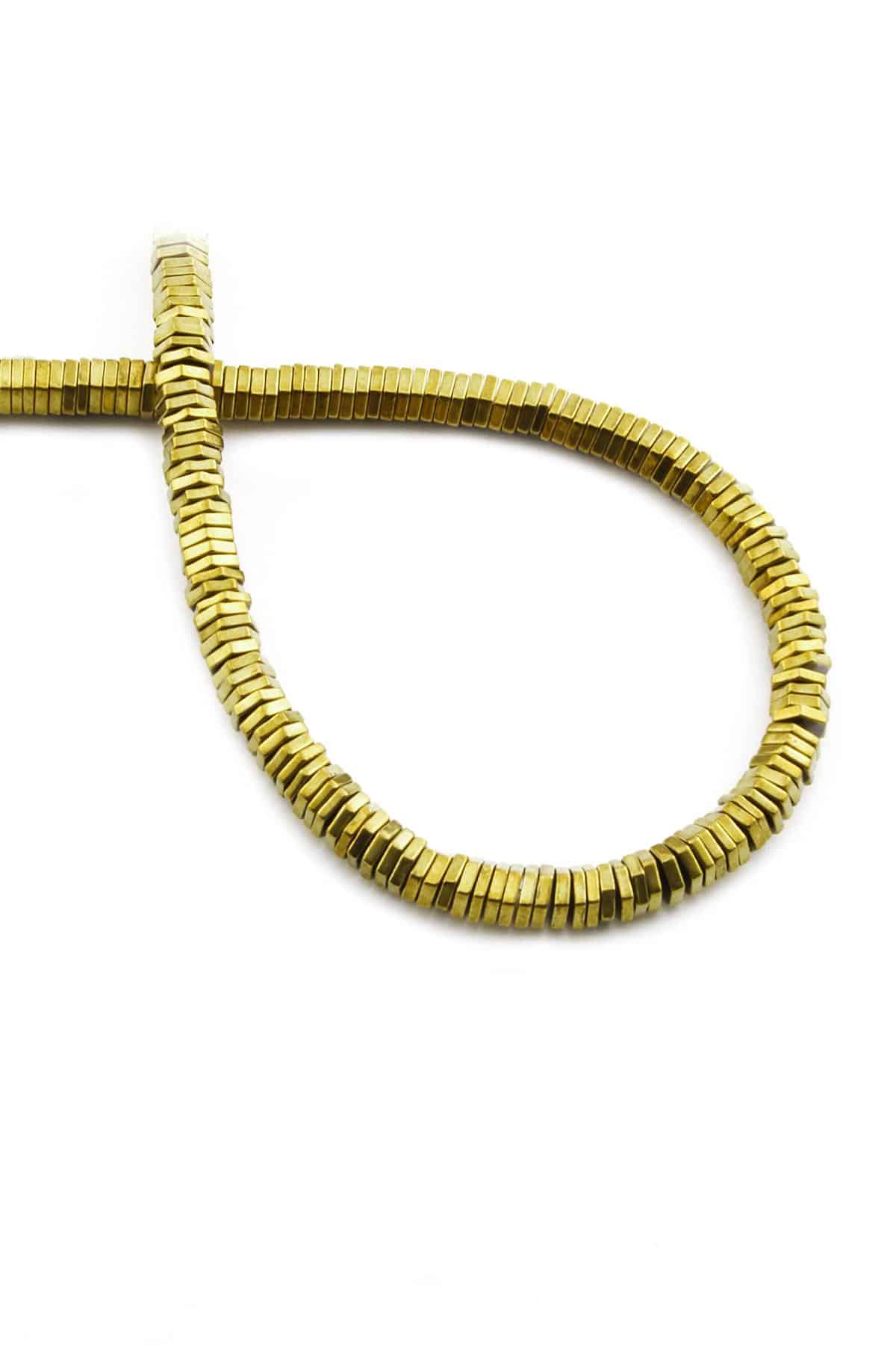 Hematite Natural Stone Shiny Gold Hexagon Cut 5x1mm String Of Beads