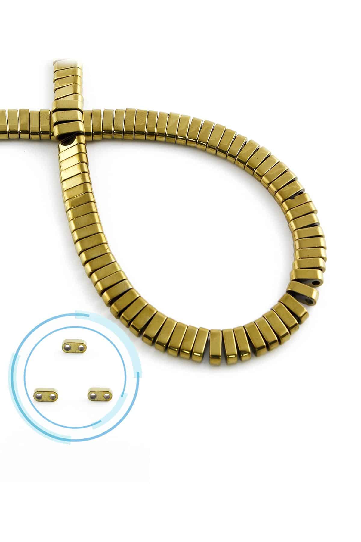 Hematit Doğal Taş Parlak Gold Yassı Dikdörtgen Kesim 6x2mm Dizi