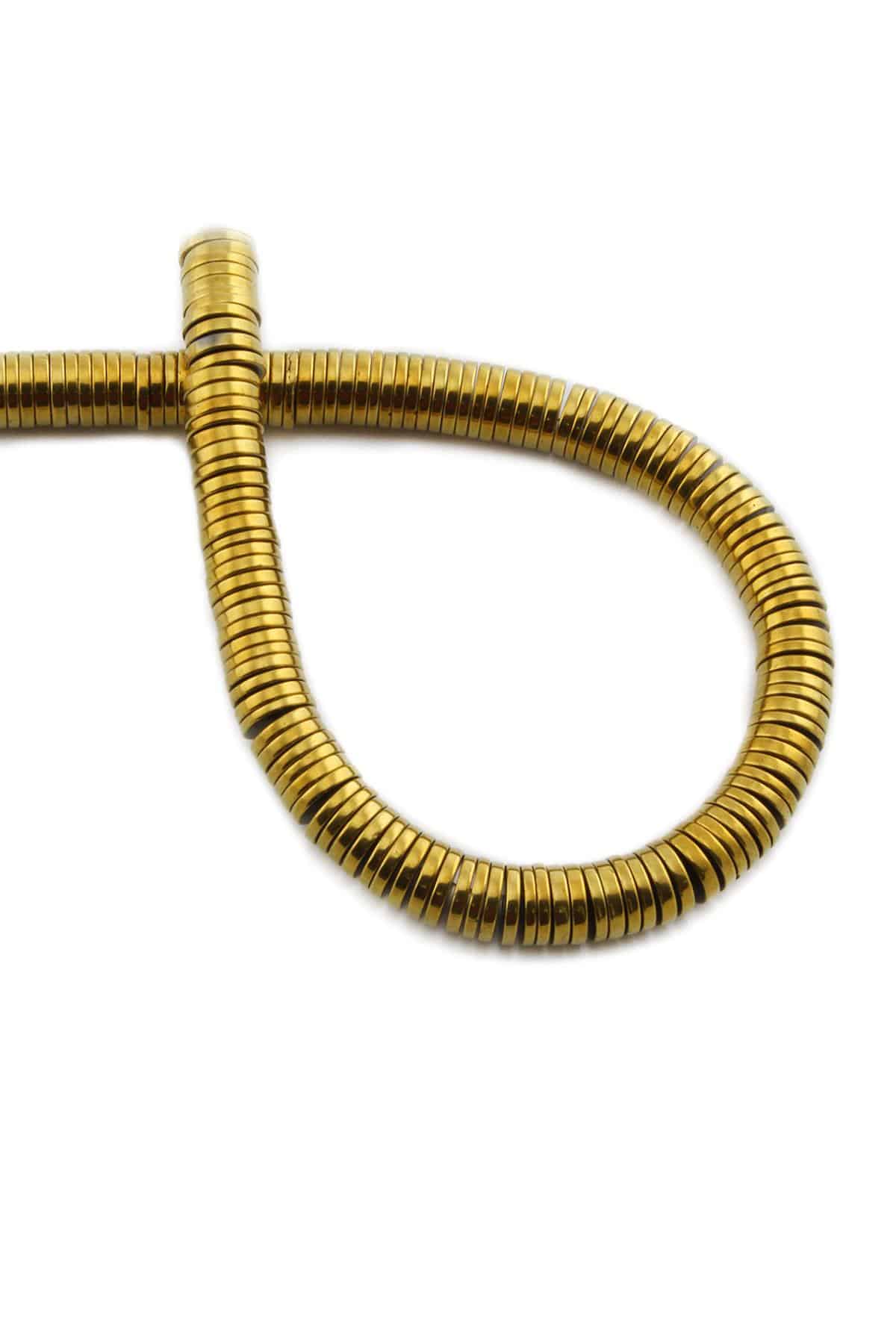 Hematit Doğal Taş Parlak Gold Daire Kesim 6x1mm Dizi [AA]