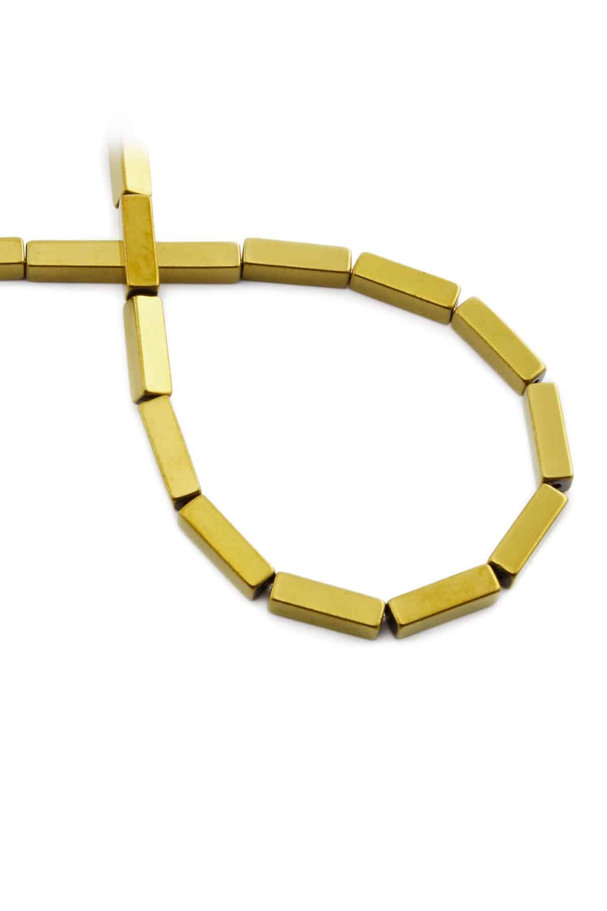 Hematite Natural Stone Shiny Gold Rectangular Cut 4x13mm String Of Beads