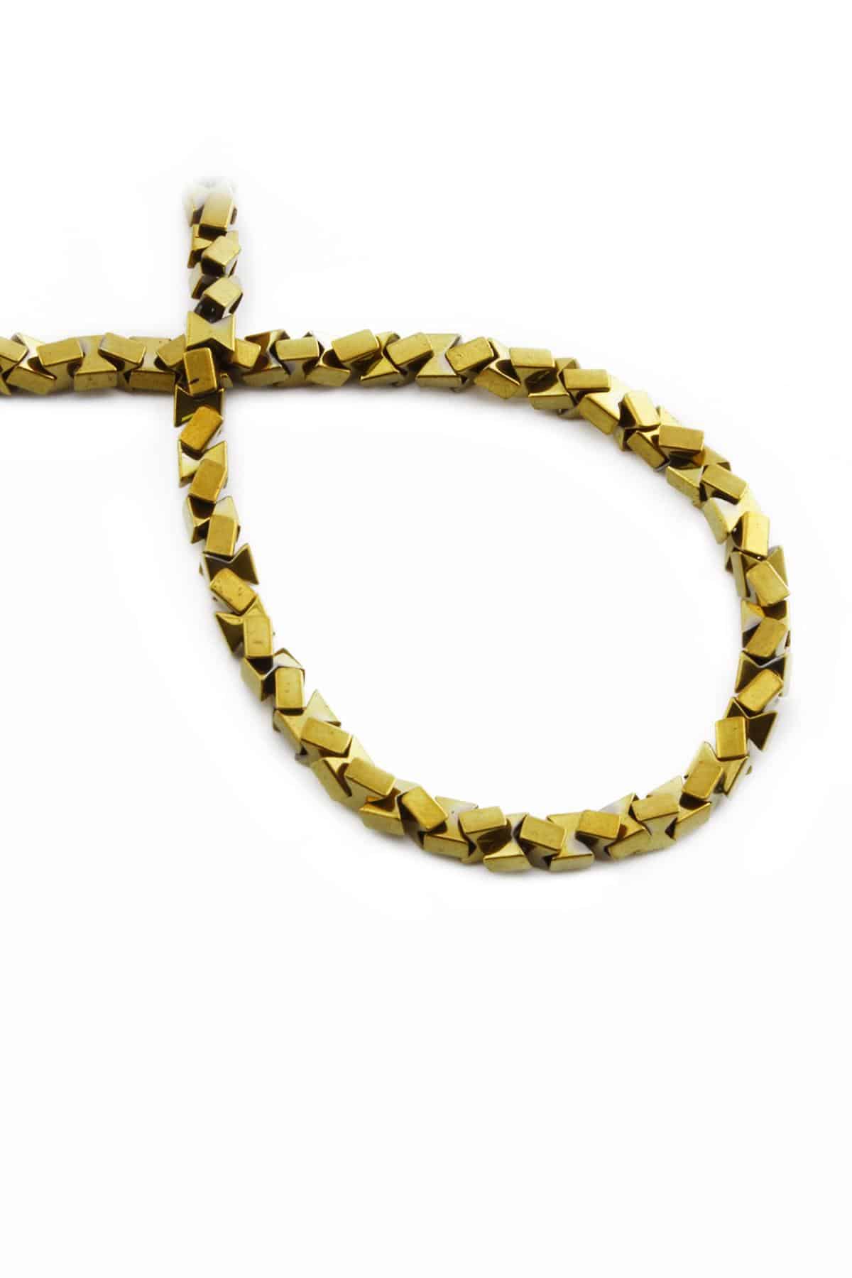 Hematite Natural Stone Shiny Gold Fiyon Cut 4x4mm String Of Beads