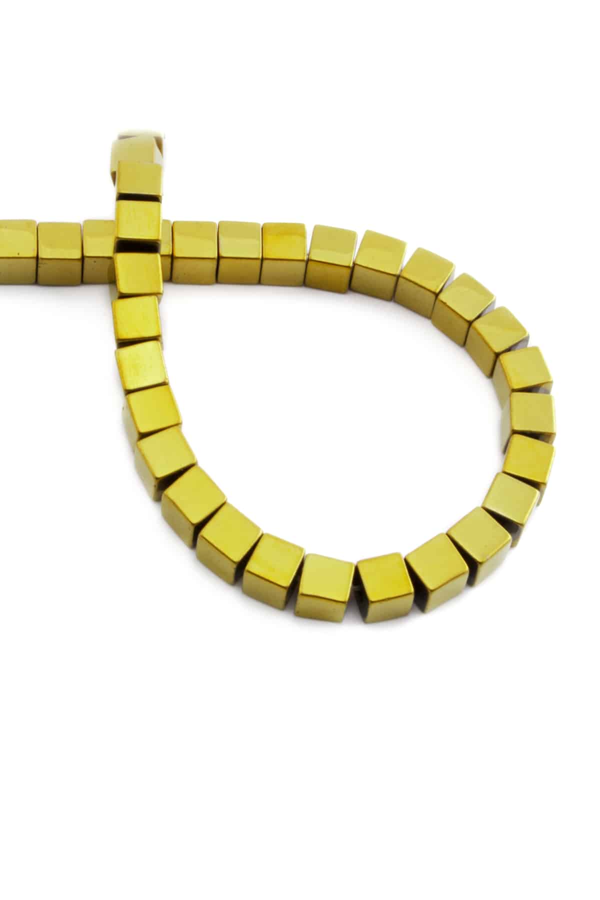 Hematite Natural Stone Shiny Gold Cube Cut 6x6mm String Of Beads