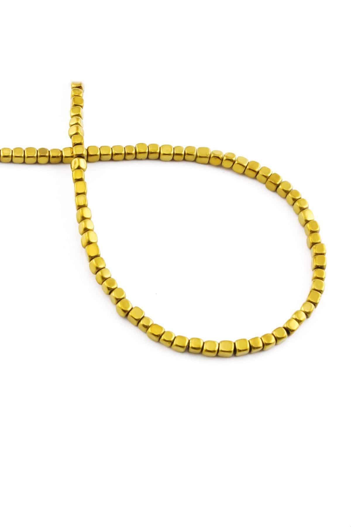 Hematite Natural Stone Shiny Gold 3x3mm String Of Beads