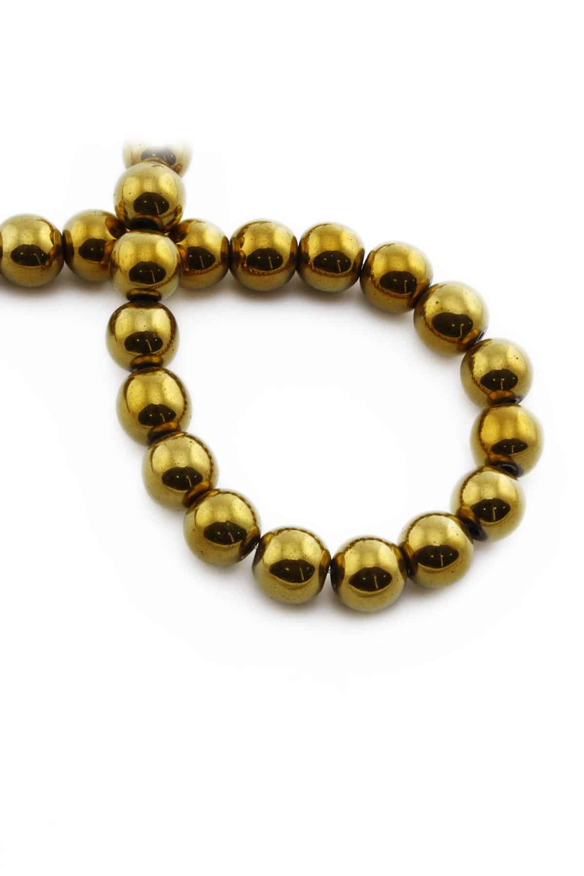 Hematite Natural Stone Shiny Gold Globe Cut 10mm String Of Beads