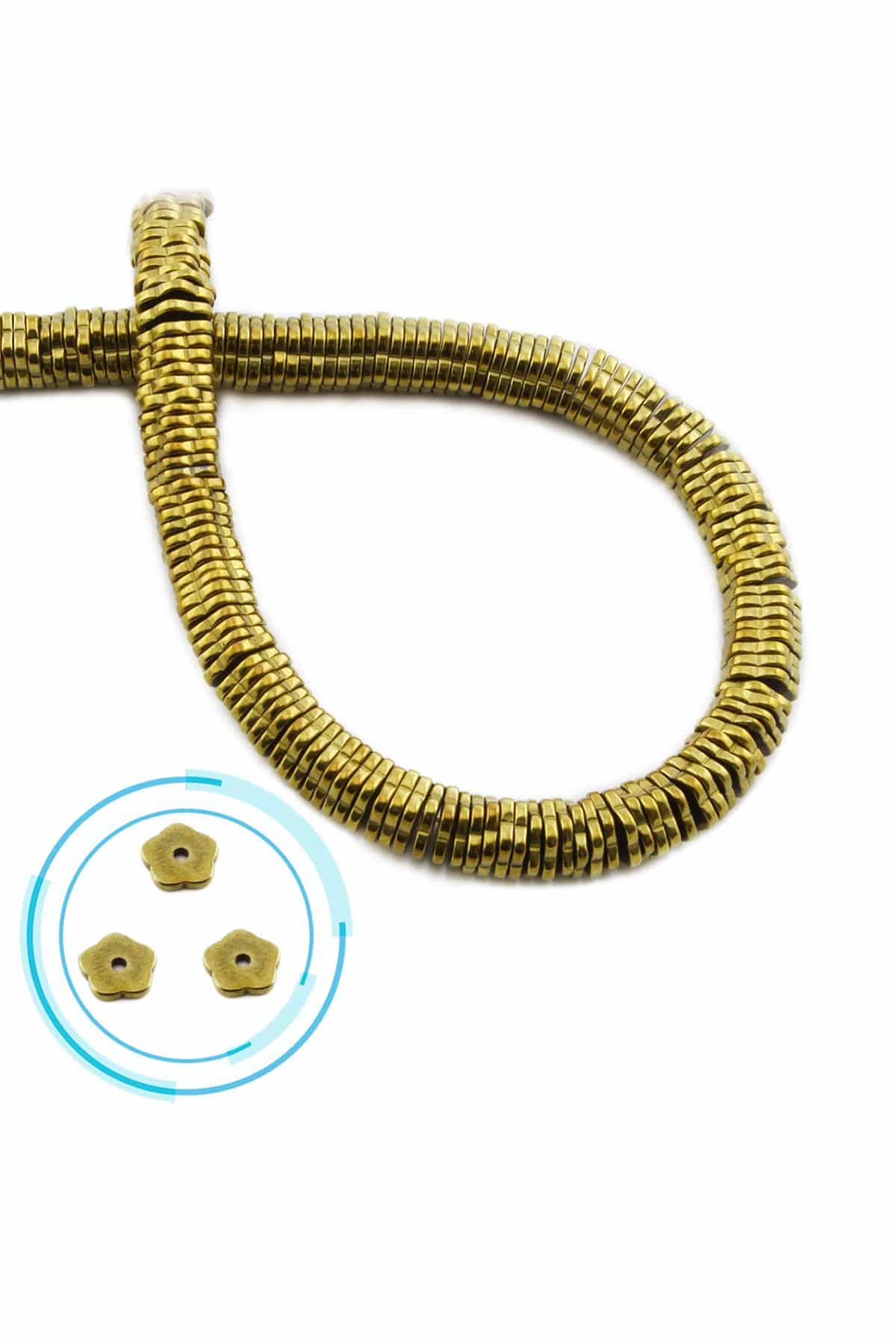 Hematit Doğal Taş Parlak Gold Rondela Kesim 6x1mm Dizi