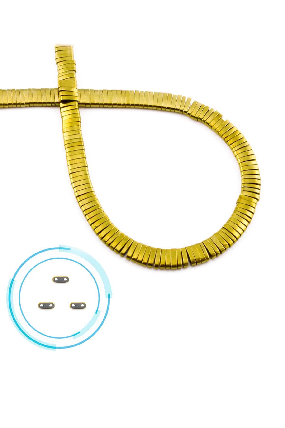 Hematite Natural Stone Shiny Gold Washer Cut Double Hole 5x1mm String Of Beads