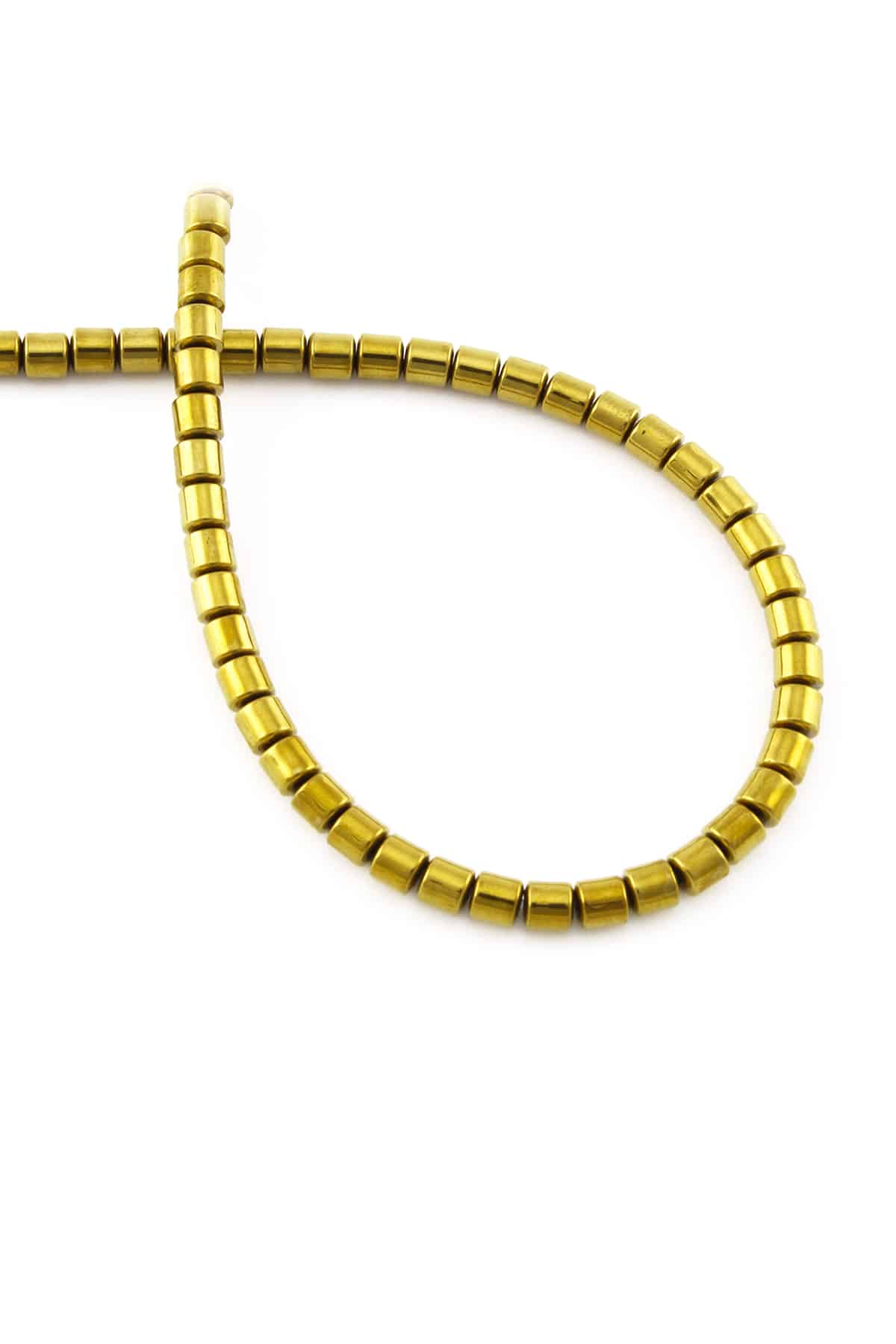 Hematite Natural Stone Shiny Gold Cylinder Cut 4mm String Of Beads