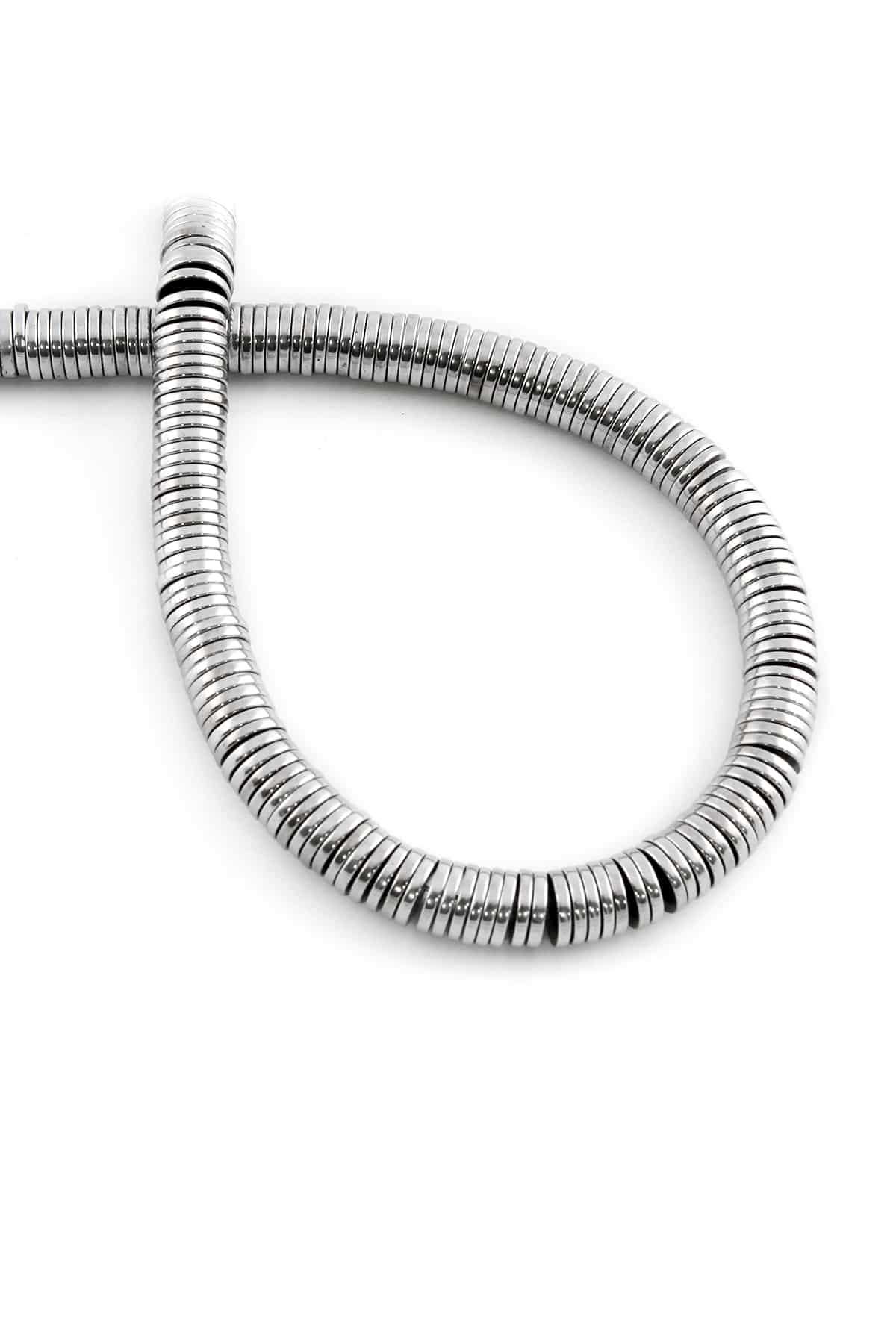 Hematit Doğal Taş Parlak Gümüş 6x1mm Dizi