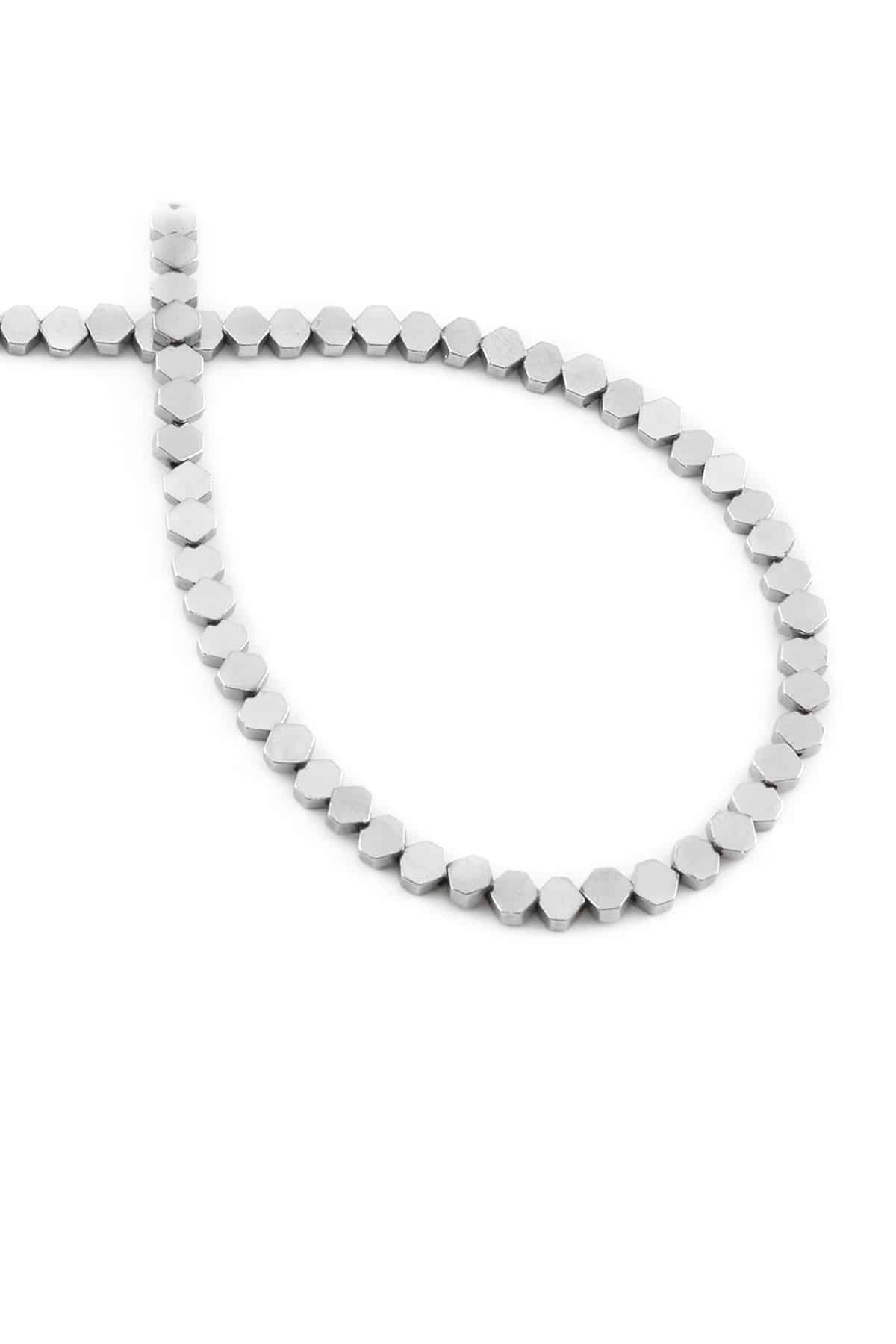 Hematite Natural Stone Shiny Cylinder Hexagon Cut 4x4mm String Of Beads