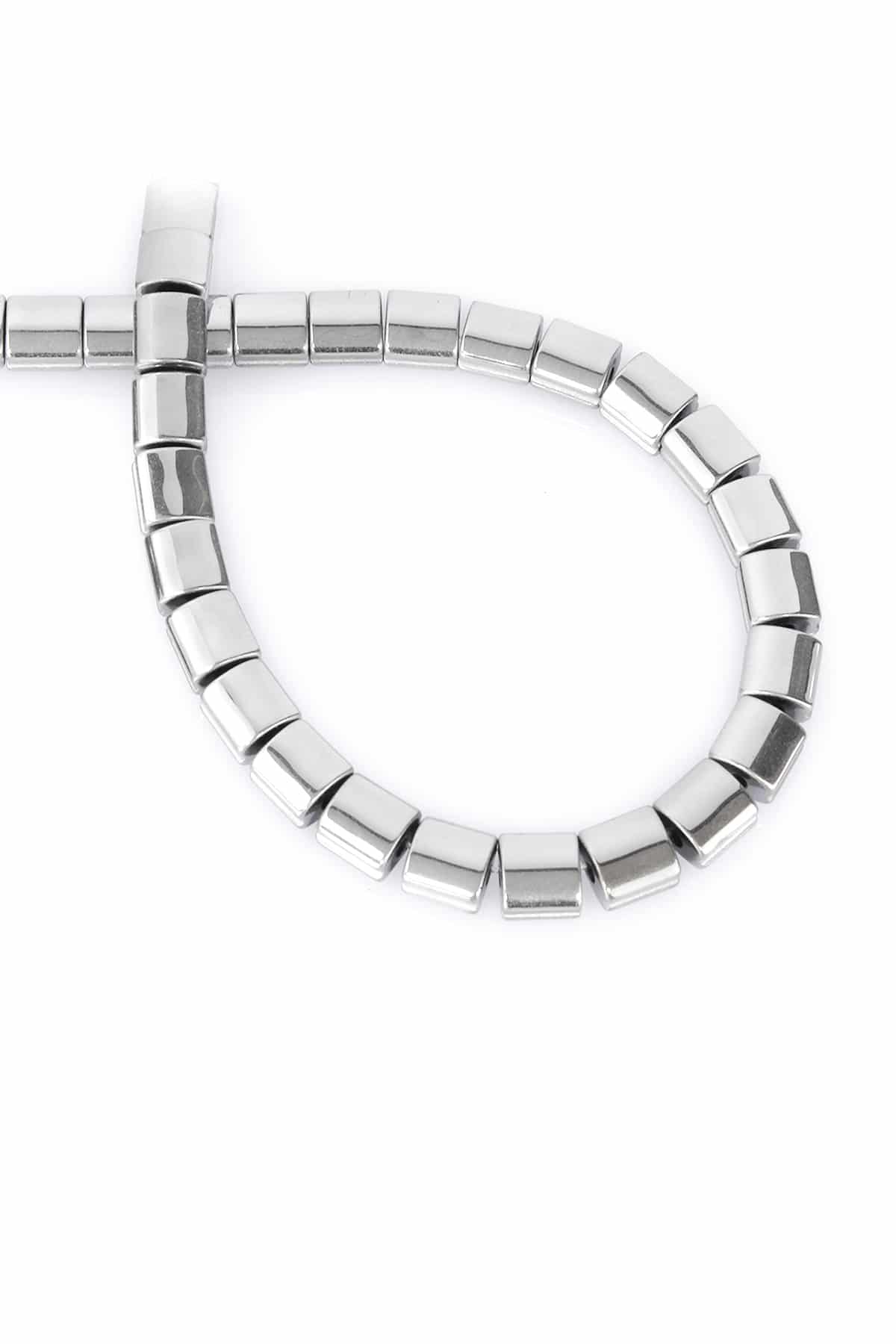 Hematite Natural Stone Shiny Cylinder Square Cut 7x7mm String Of Beads