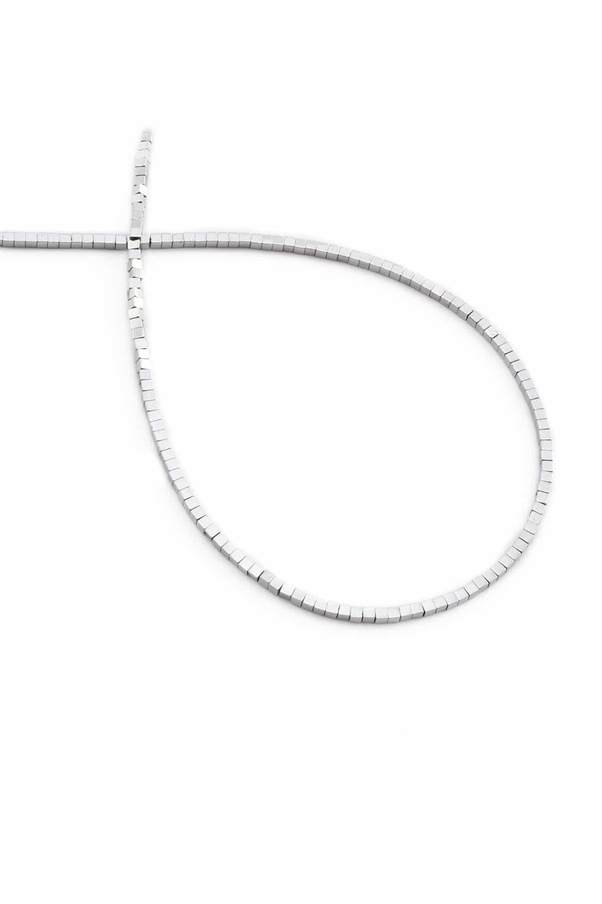Hematit Doğal Taş Parlak Gümüş Küp Kesim 1x1mm Dizi [AA]