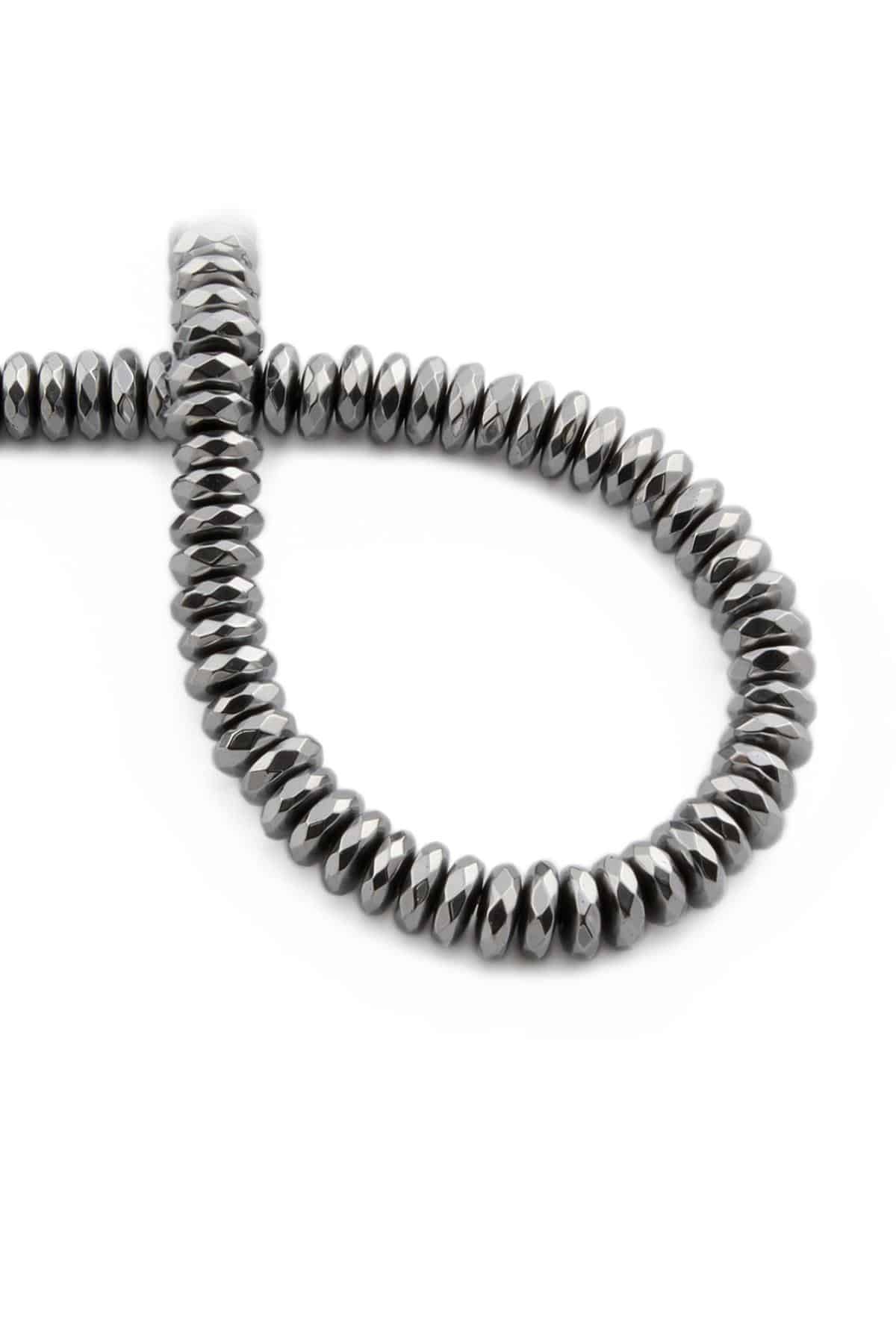 Hematit Doğal Taş Parlak Gümüş Fasetli Rondela Kesim 8x3mm Dizi
