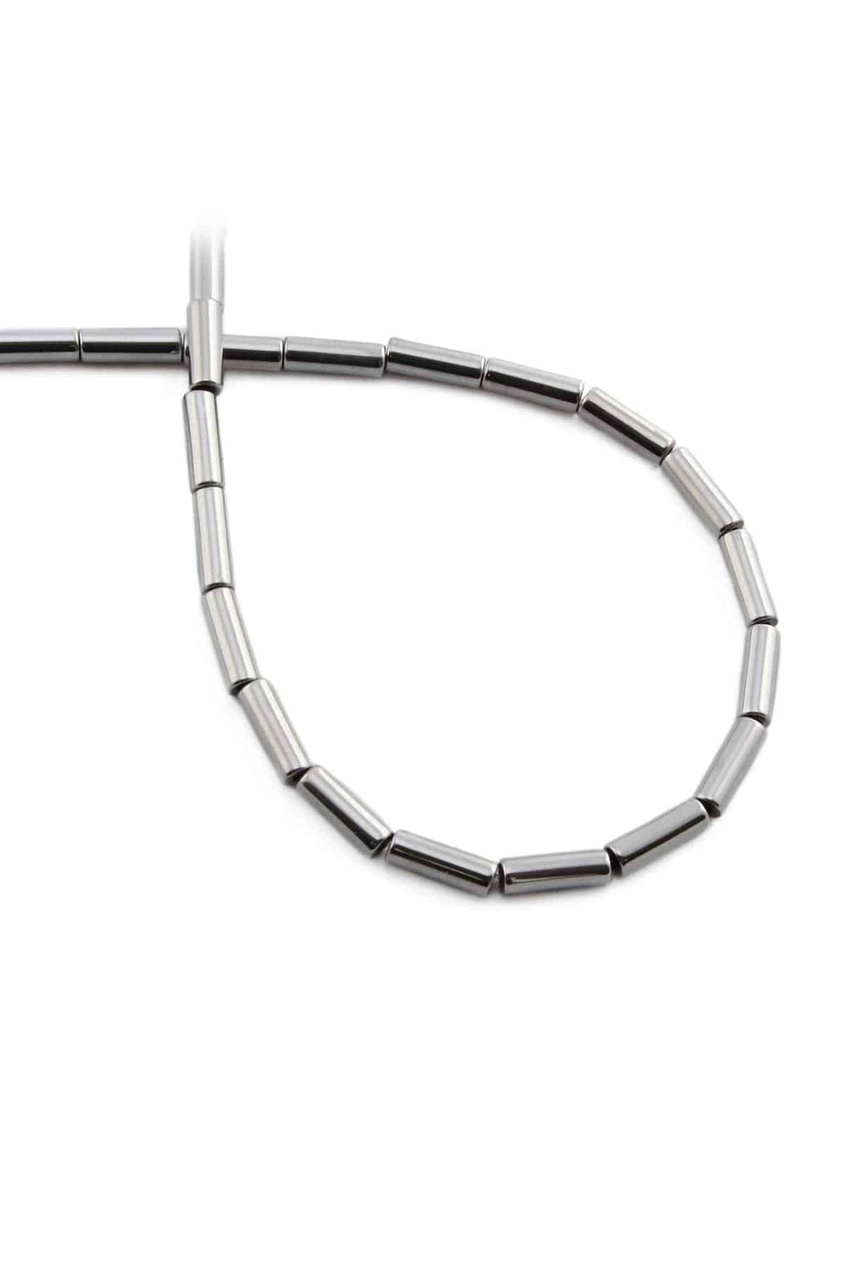 Hematite Natural Stone Shiny Cylinder Cylinder Cut 3x9mm String Of Beads