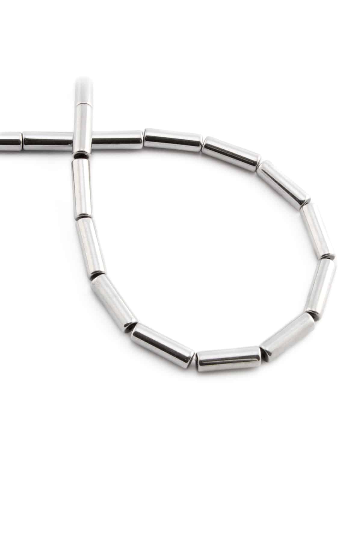 Hematite Natural Stone Shiny Cylinder Cylinder Cut 4x13mm String Of Beads