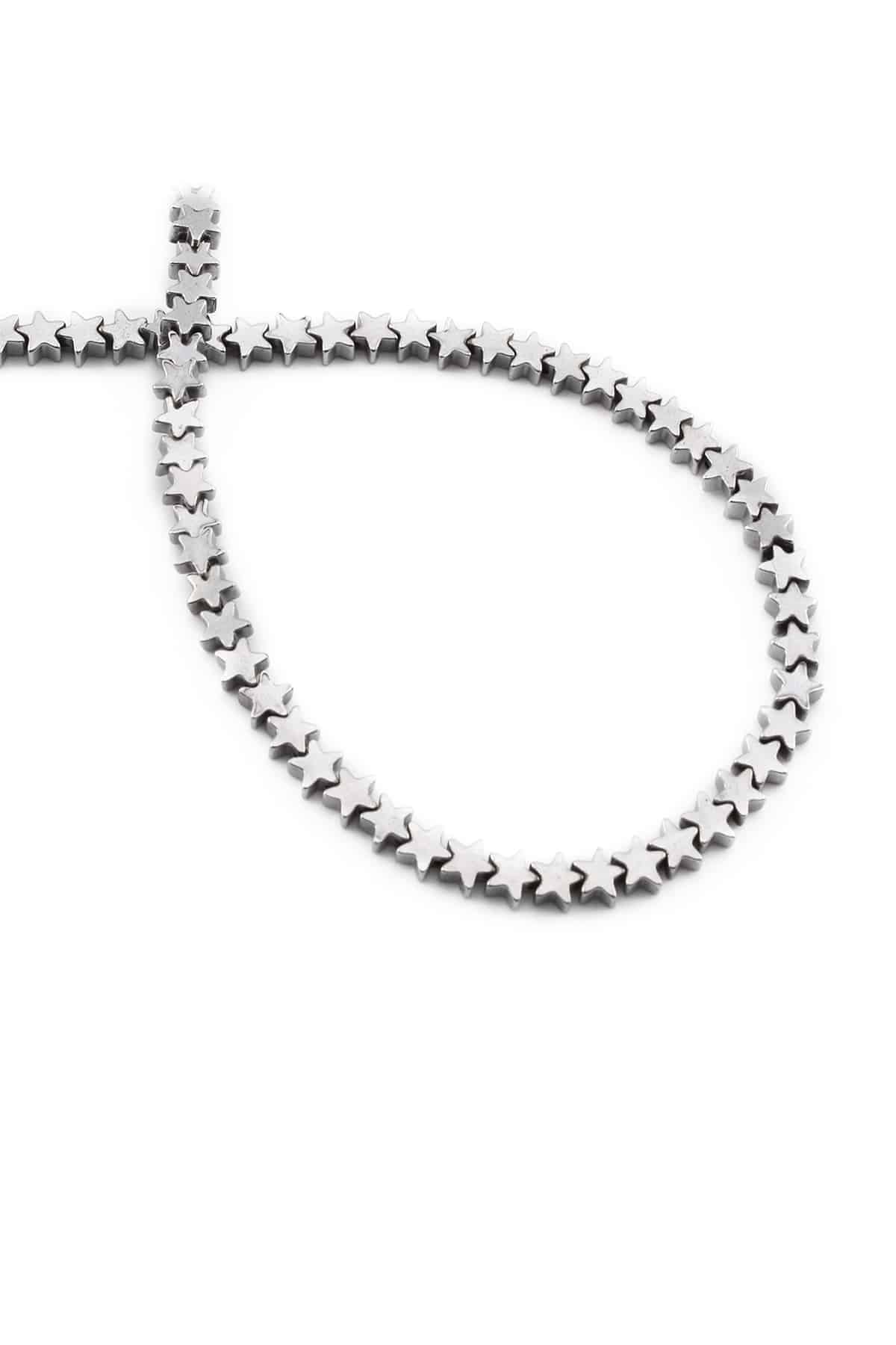 Hematite Natural Stone Shiny Cylinder Star Cut 4mm String Of Beads