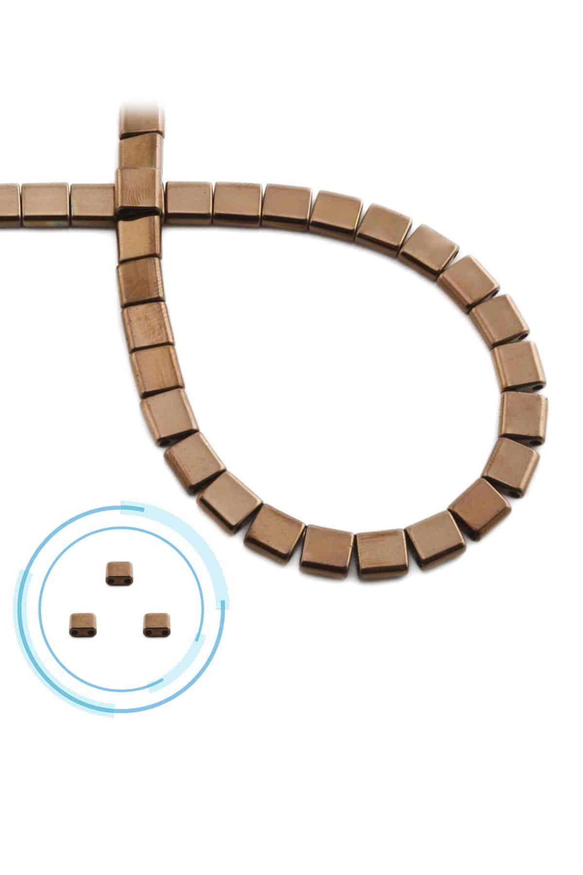Hematit Doğal Taş Parlak Kahverengi Kare Kesim Çift Delik 6x6mm Dizi [AA]