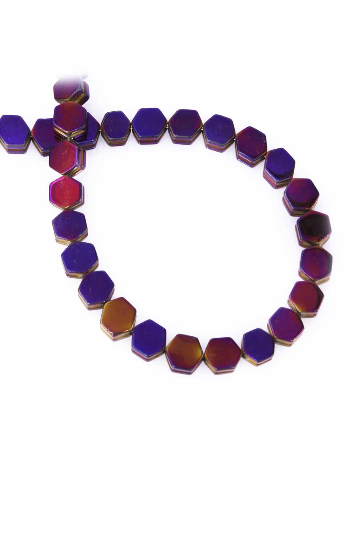 Hematite Natural Stone Shiny Purple Hexagon Cut 8x5mm String Of Beads