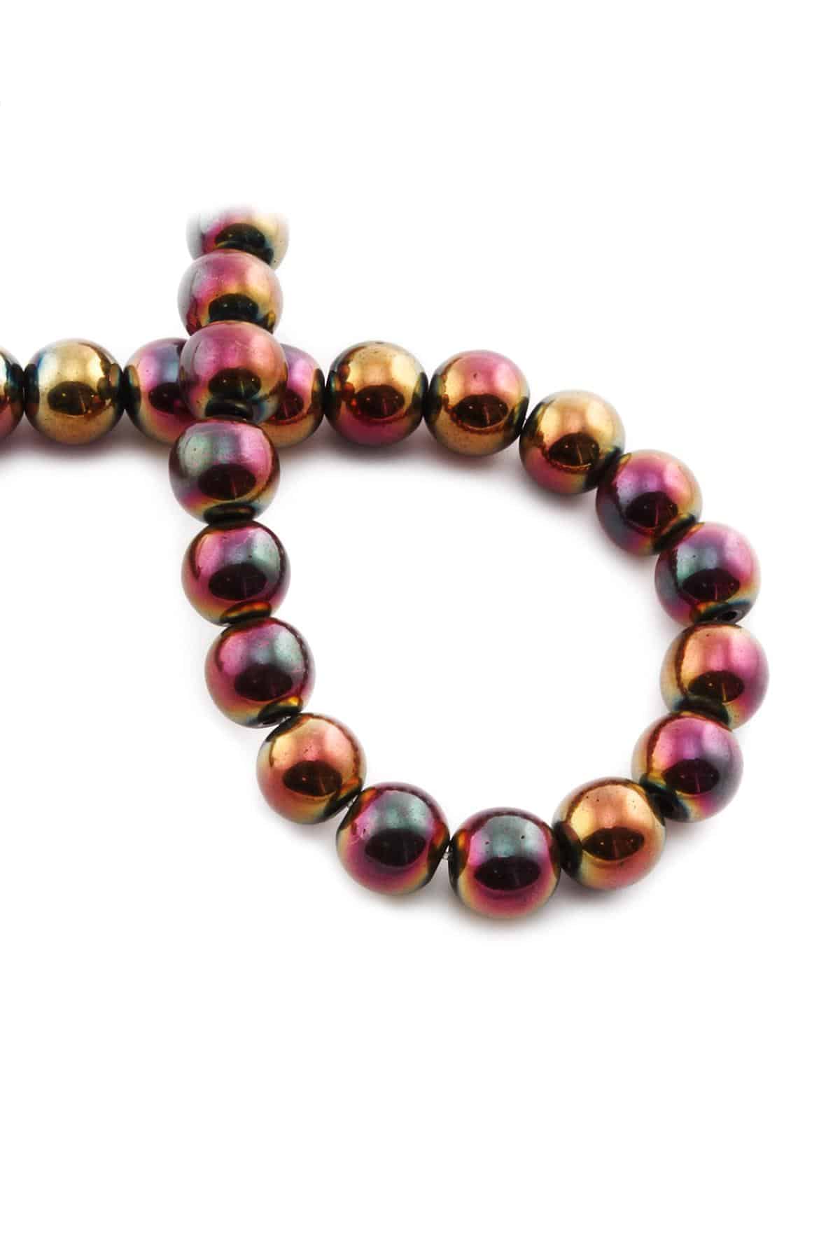 Hematite Natural Stone Shiny Petrol Blackı Globe Cut 10mm String Of Beads