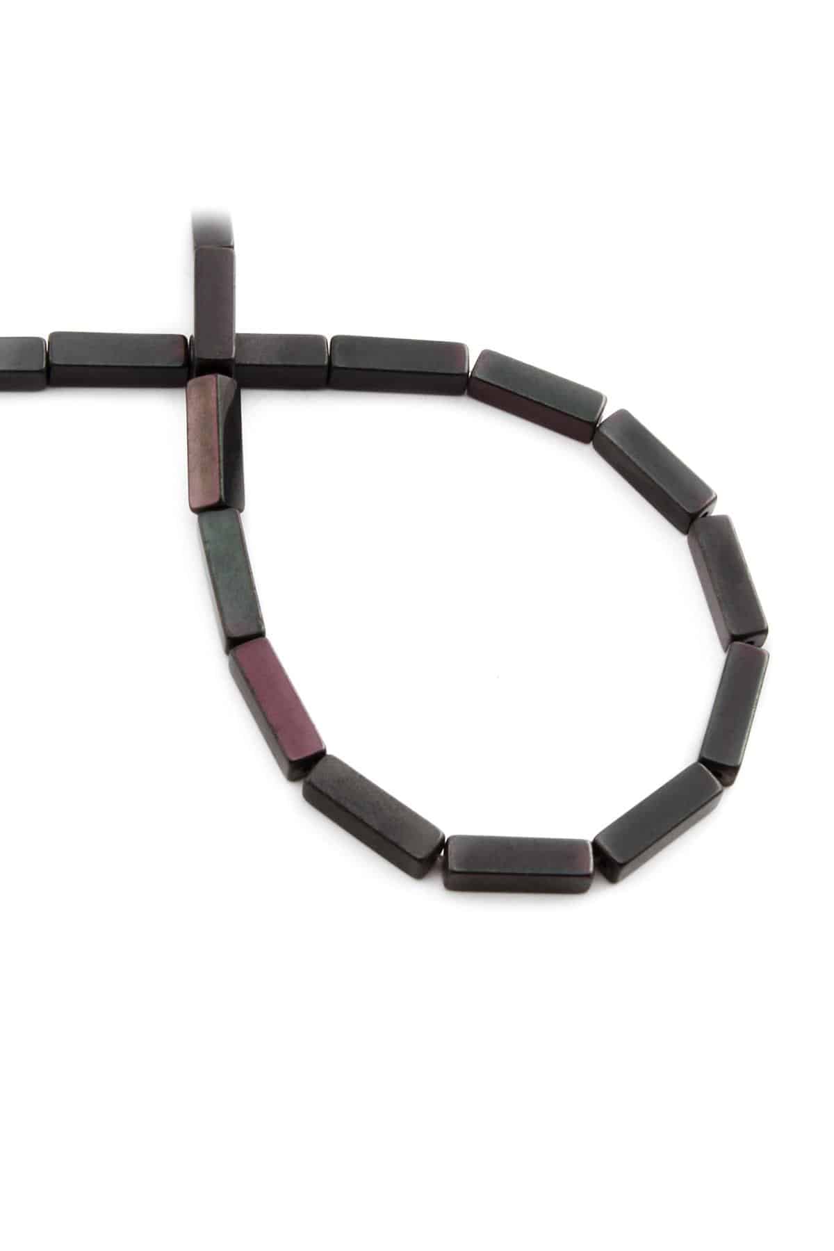 Hematite Natural Stone Shiny Black Rectangular Cut 4x13mm String Of Beads