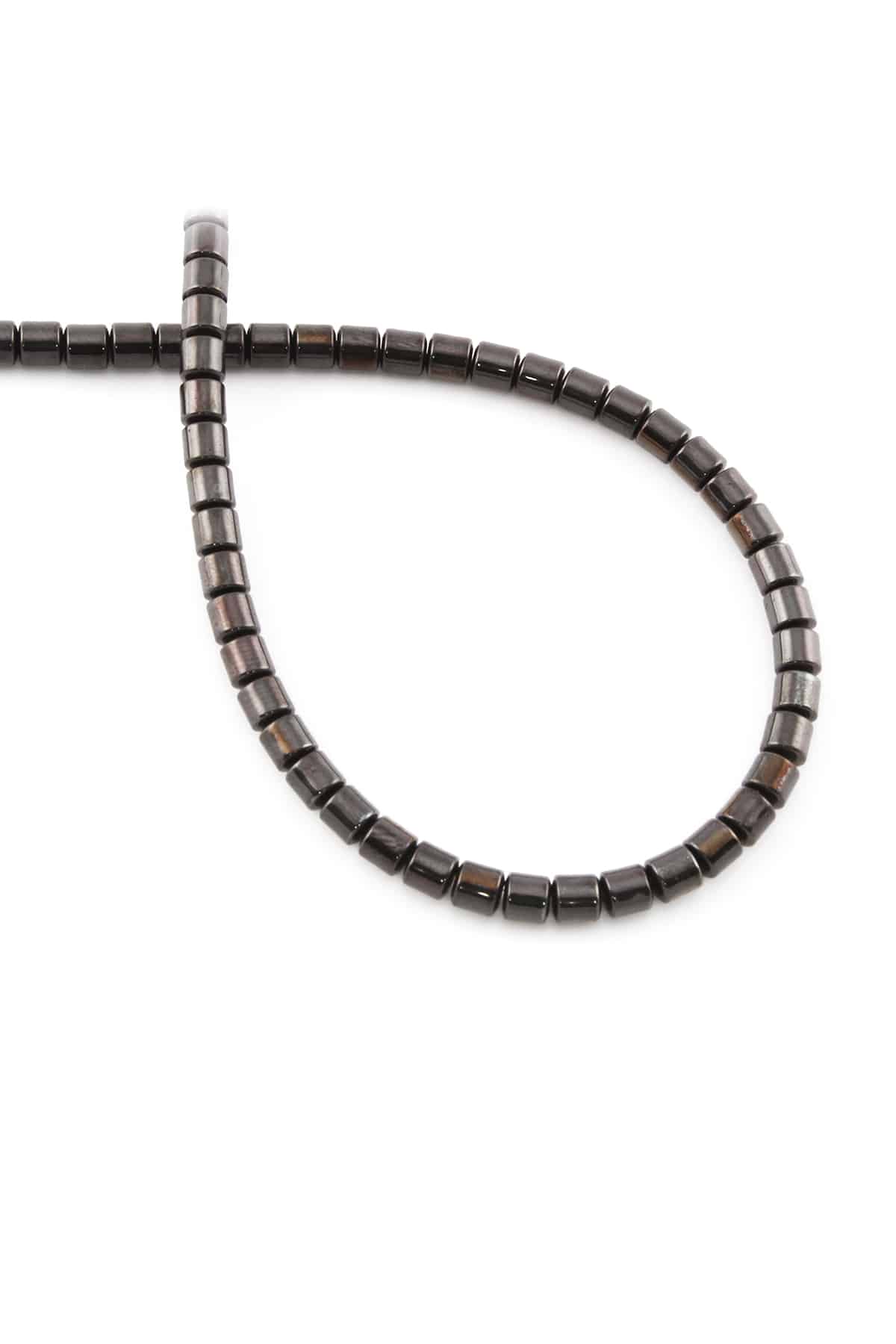 Hematite Natural Stone Shiny Black Cylinder Cut 4mm String Of Beads