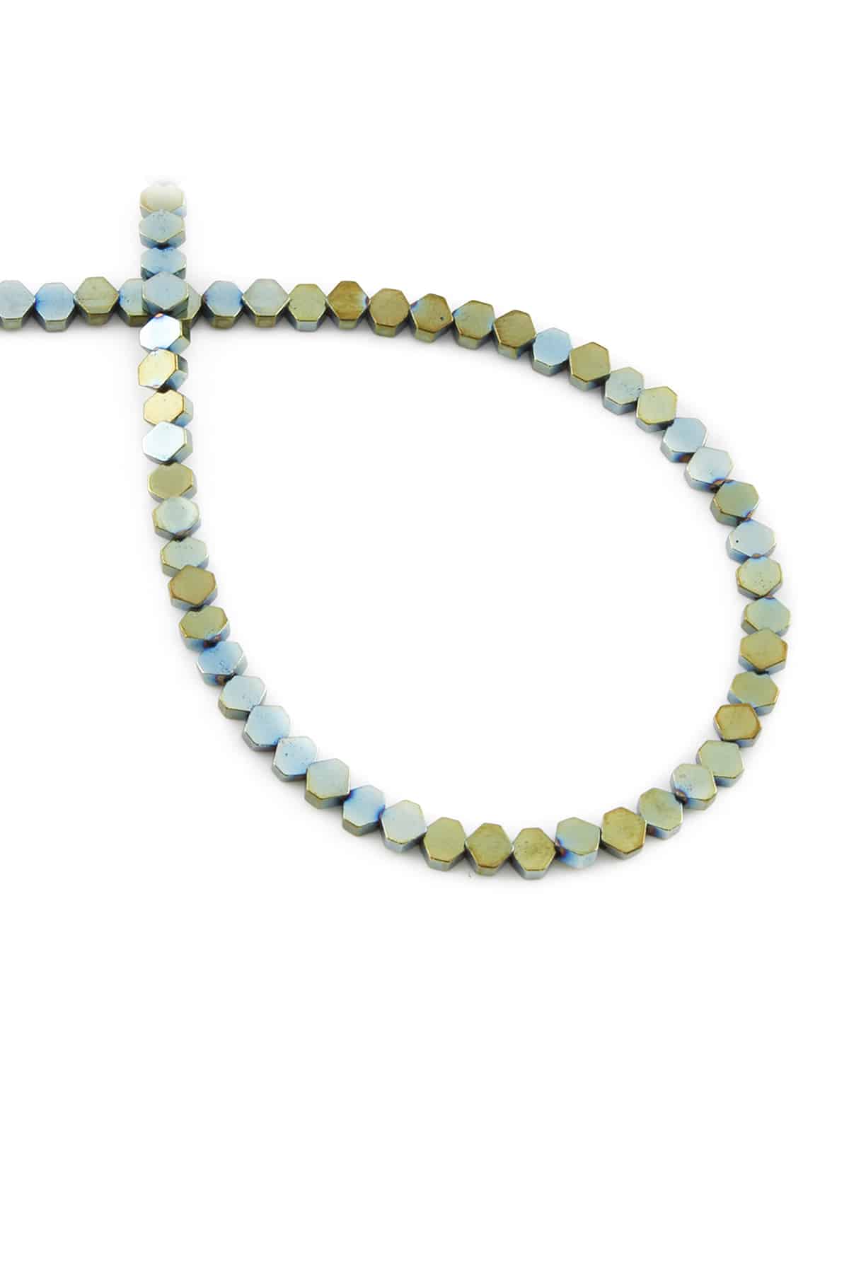 Hematite Natural Stone Shiny Water Green Hexagon Cut 4x4mm String Of Beads