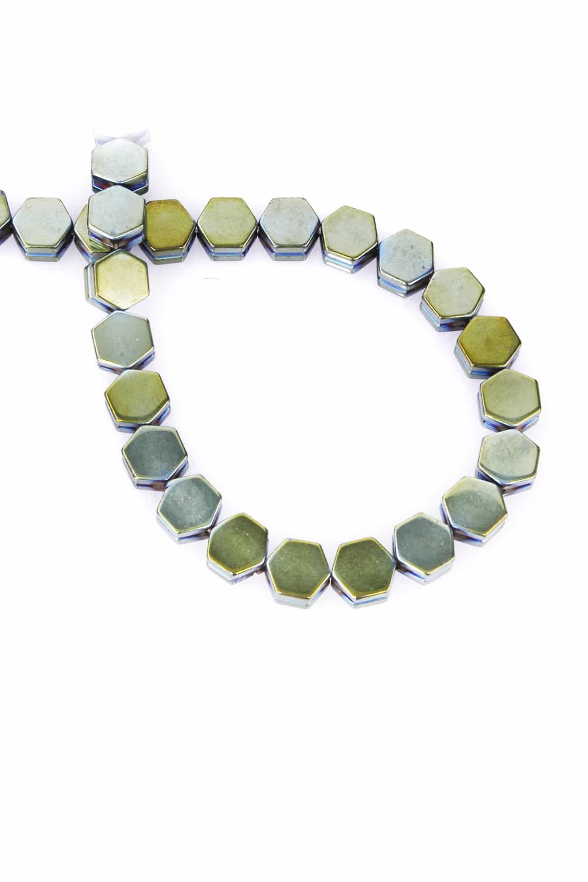 Hematite Natural Stone Shiny Green Hexagon Cut 8x5mm String Of Beads