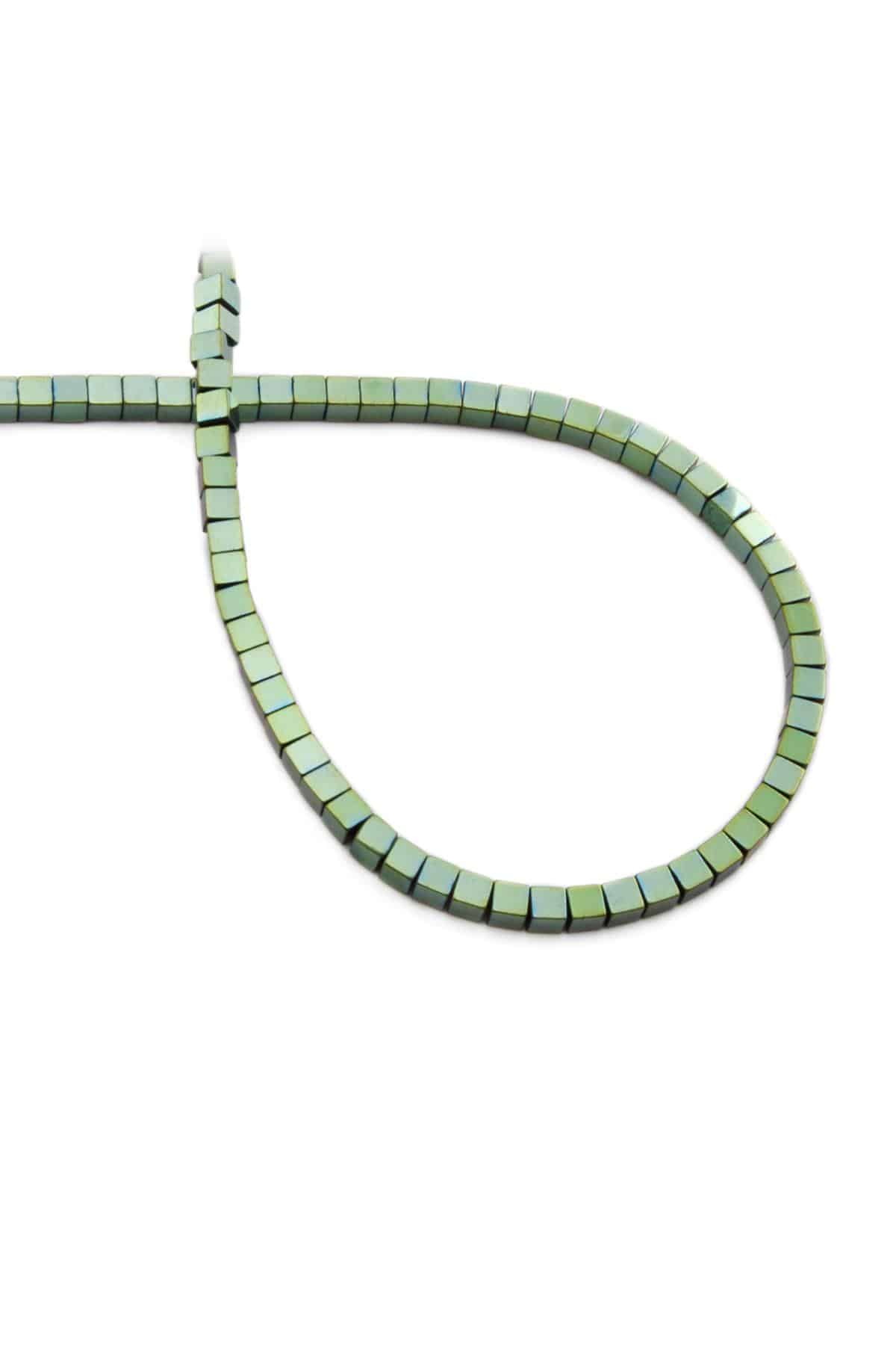 Hematite Natural Stone Shiny Green Cube Cut 3x3mm String Of Beads