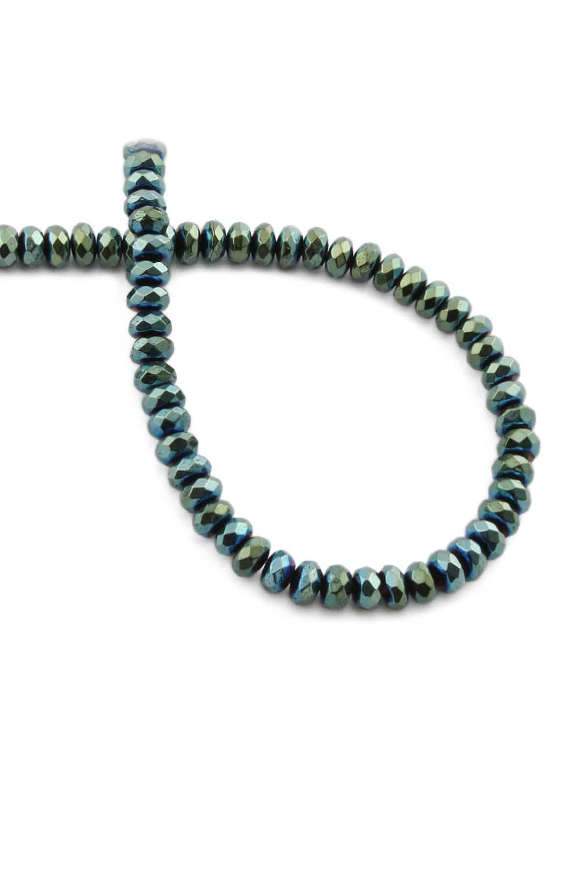 Hematite Natural Stone Shiny Green Washer Cut 6x2mm String Of Beads