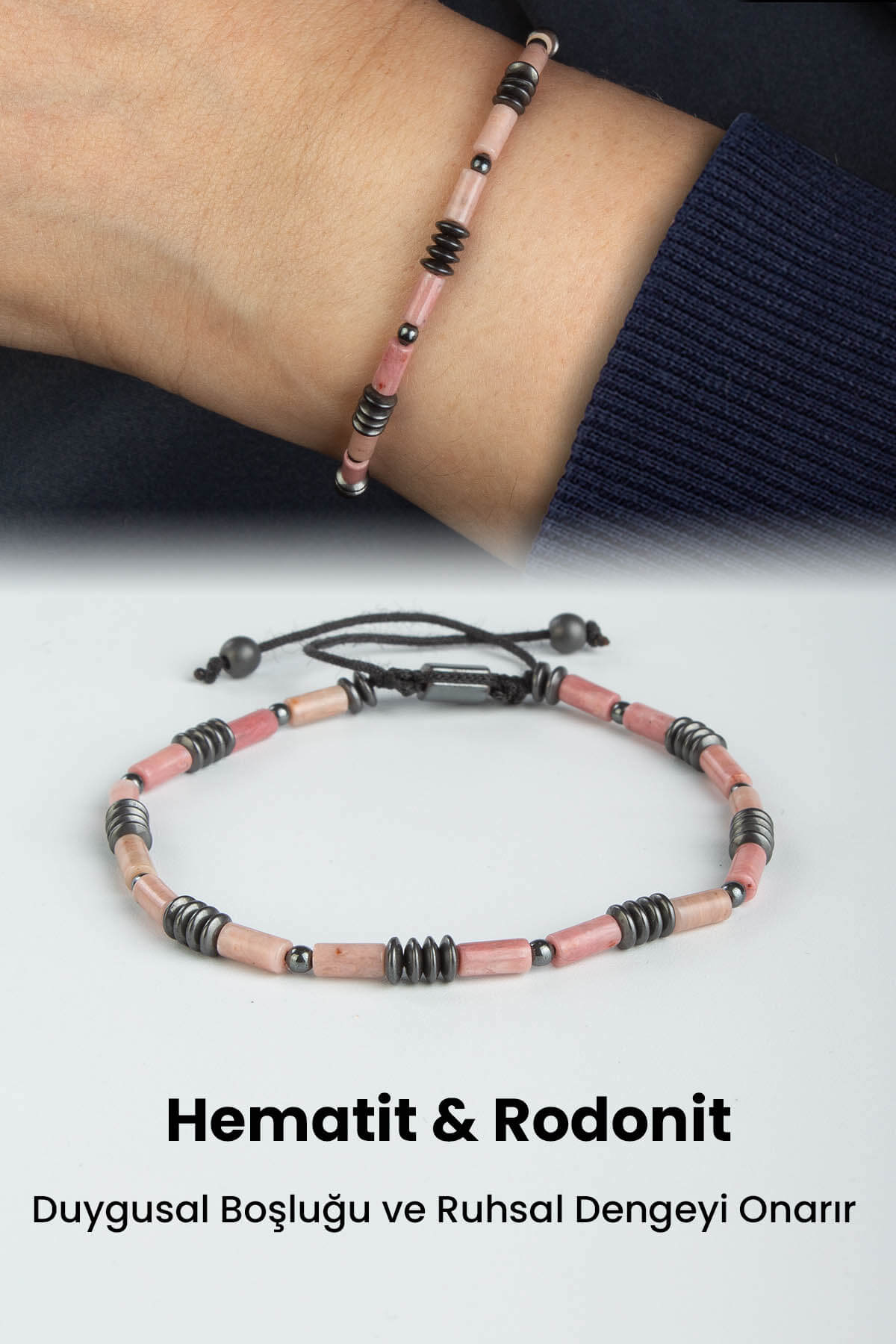 Rodonit-Hematit Doğal Taş Silindir Kesim 6x3mm Makrome Bileklik