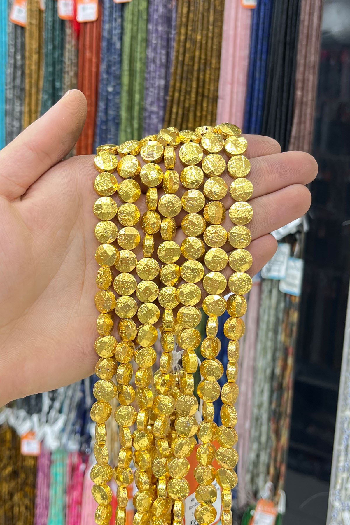 Hematit Taşı Altıgen Rondela Kesim 6x2mm-Pütürlü Antik Sarı Doğal Taş Dizi