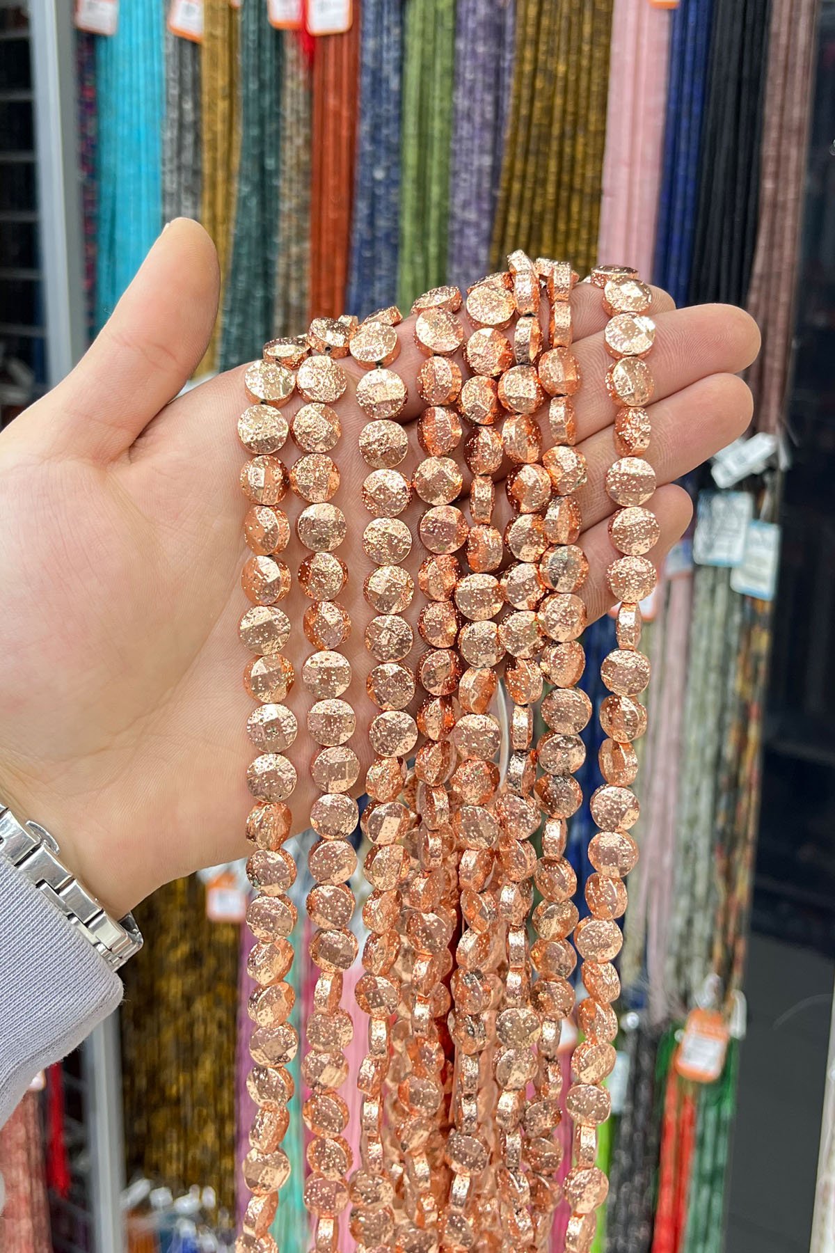 Hematit Taşı Altıgen Rondela Kesim 6x2mm- Parlak Roz Doğal Taş Dizi