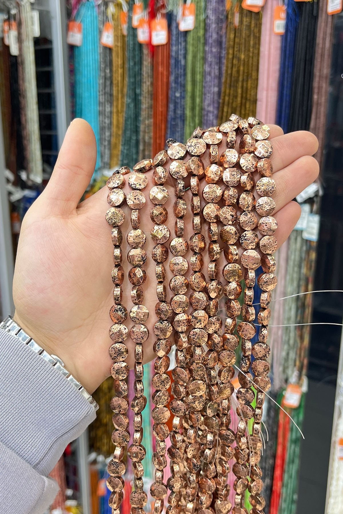 Hematit Taşı Altıgen Rondela Kesim 6x2mm-Pütürlü Antik Bakır Doğal Taş Dizi