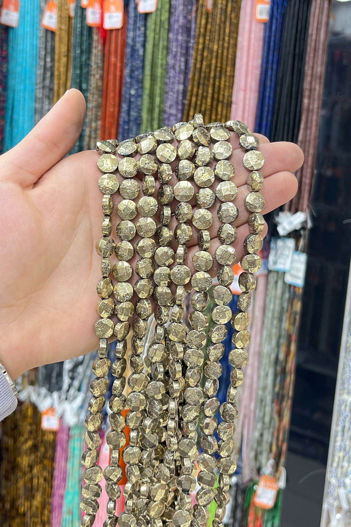 Hematit Taşı Altıgen Rondela Kesim 6x2mm- Parlak Antik Sarı Doğal Taş Dizi