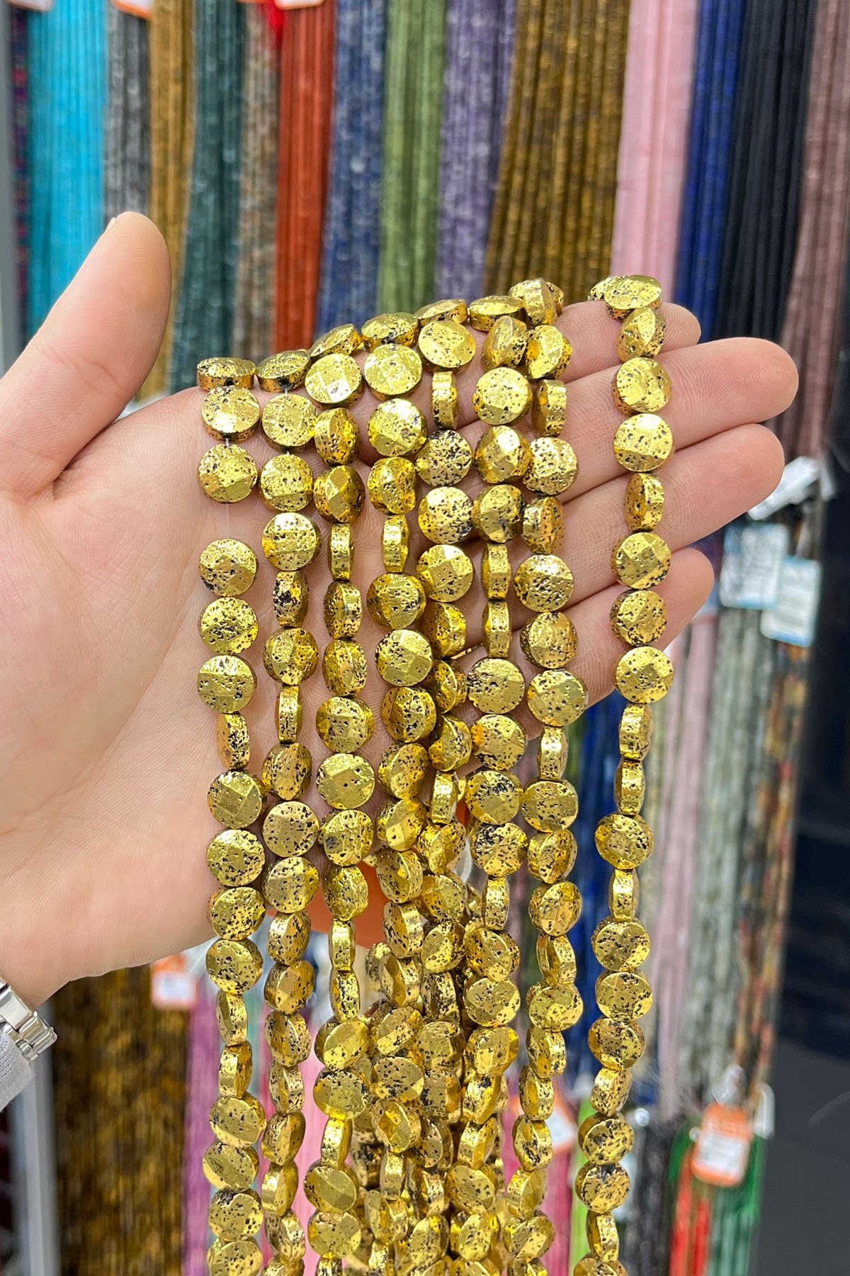 Hematit Taşı Altıgen Rondela Kesim 6x2mm-Pütürlü Sarı Doğal Taş Dizi