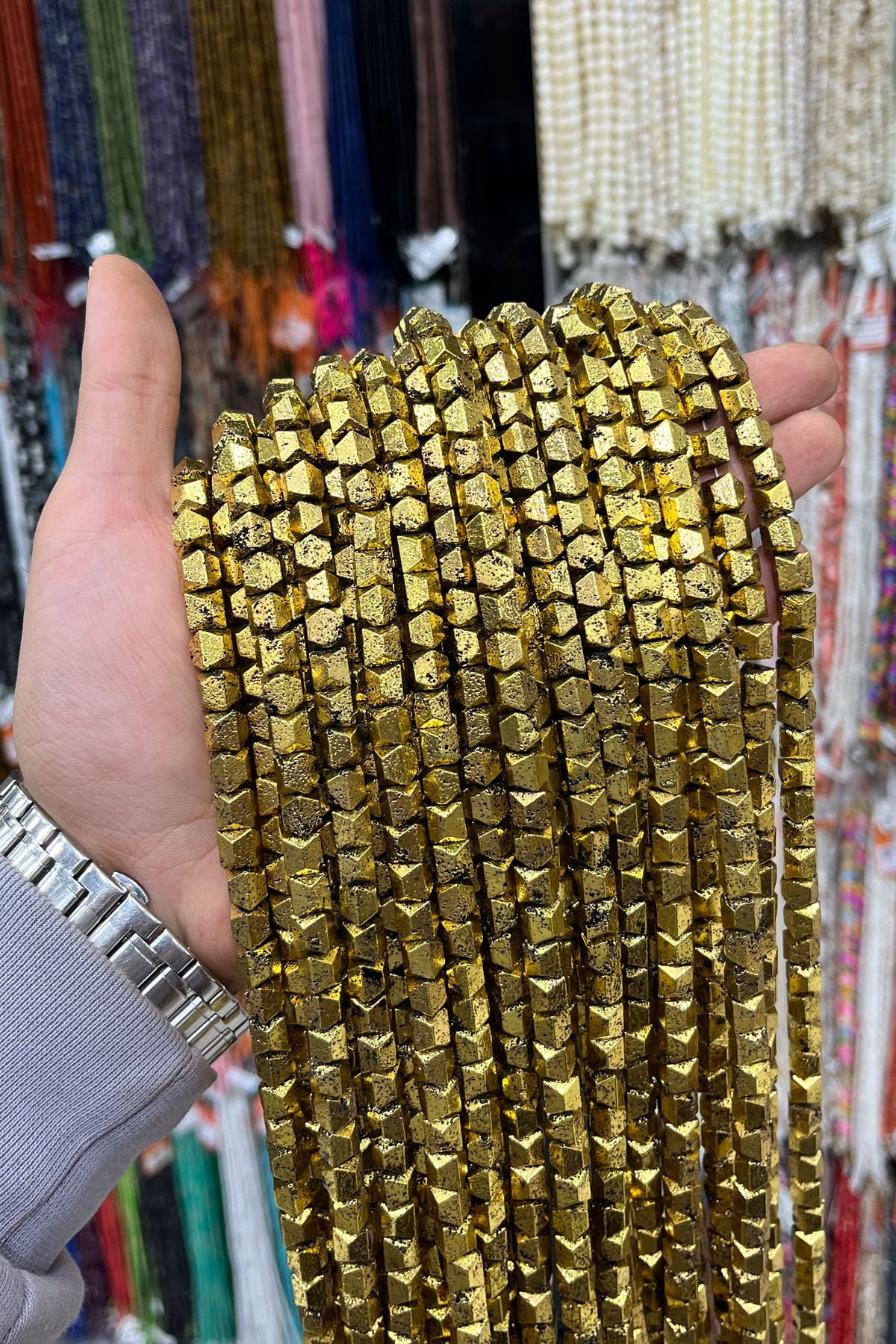 Hematit Taşı Altıgen Rondela Kesim 6x3mm-Pütürlü Antik Sarı Doğal Taş Dizi