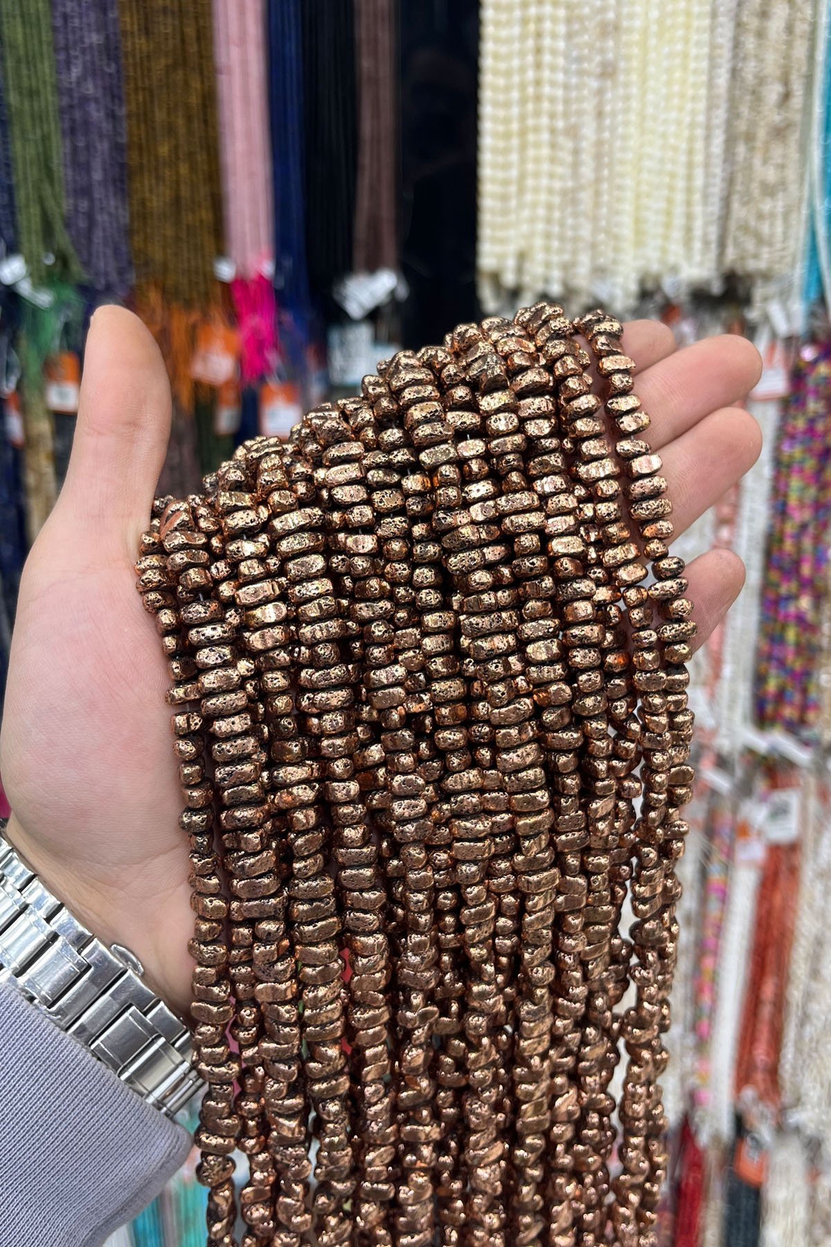 Hematit Taşı Amorf Kesim 6x7mm-Pütürlü Antik Bakır Doğal Taş Dizi