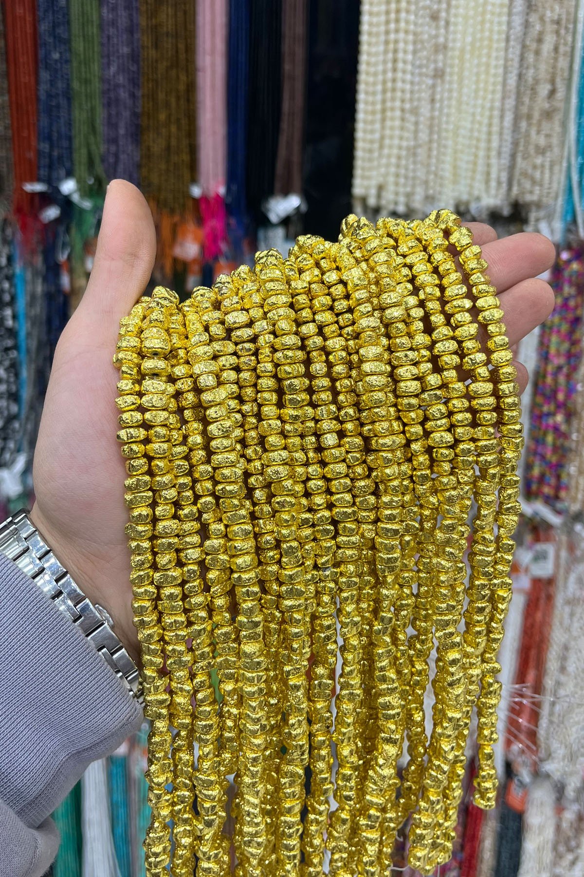 Hematit Taşı Amorf Kesim 6x7mm-Pütürlü Sarı Doğal Taş Dizi