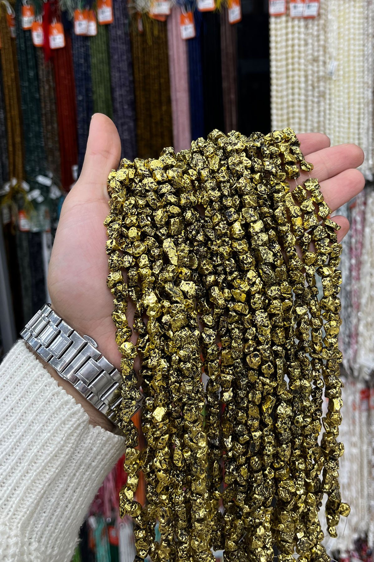 Hematit Taşı Amorf Kesim 6x9mm-Pütürlü Antik Sarı Doğal Taş Dizi