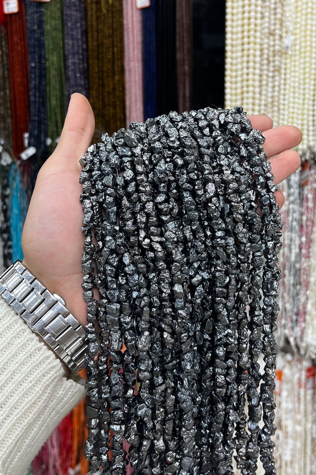 Hematit Taşı Amorf Kesim 6x9mm-Pütürlü Füme Doğal Taş Dizi