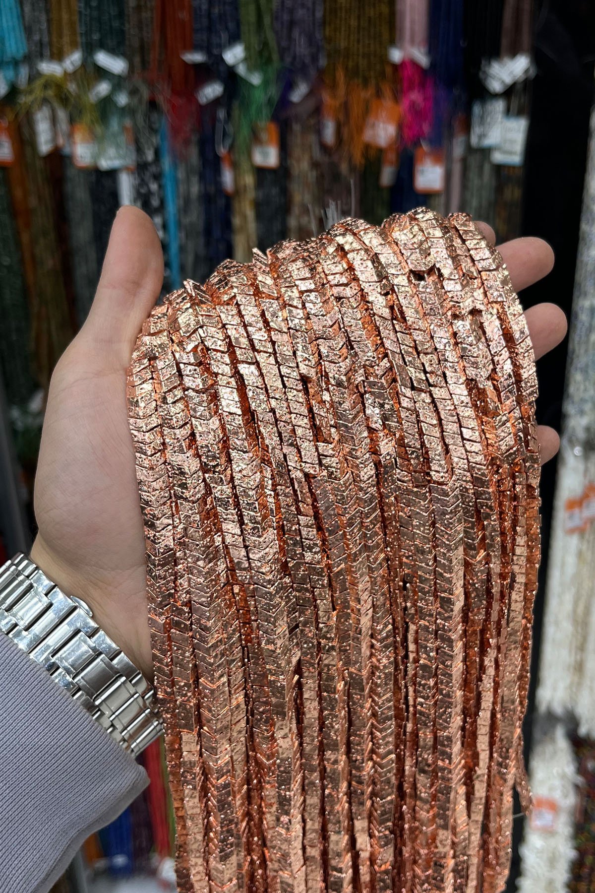 Hematit Taşı Bombeli Çavuş Kesim 8x3mm- Parlak Roz Doğal Taş Dizi